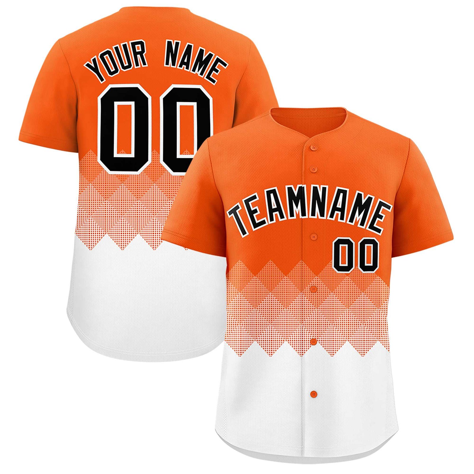Custom Orange White Grid Blur Pattern Authentic Baseball Jersey