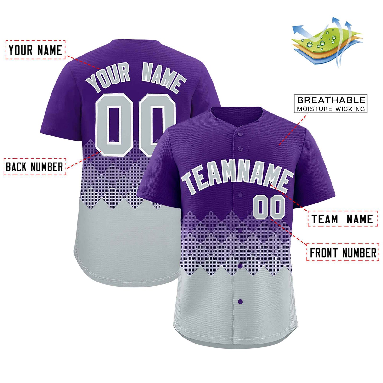 Custom Purple Silver Grid Blur Pattern Authentic Baseball Jersey