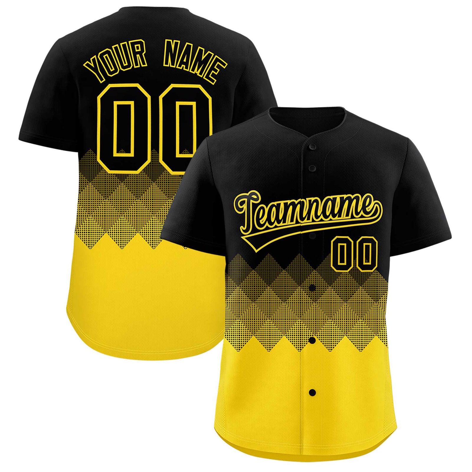 Custom Black Gold Grid Blur Pattern Authentic Baseball Jersey