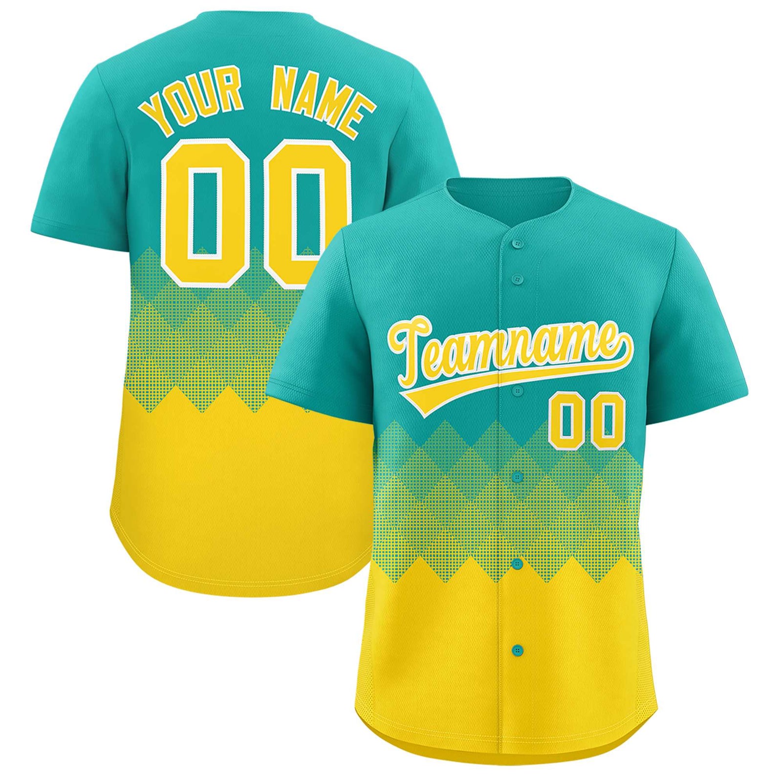 Custom Aqua Gold Grid Blur Pattern Authentic Baseball Jersey