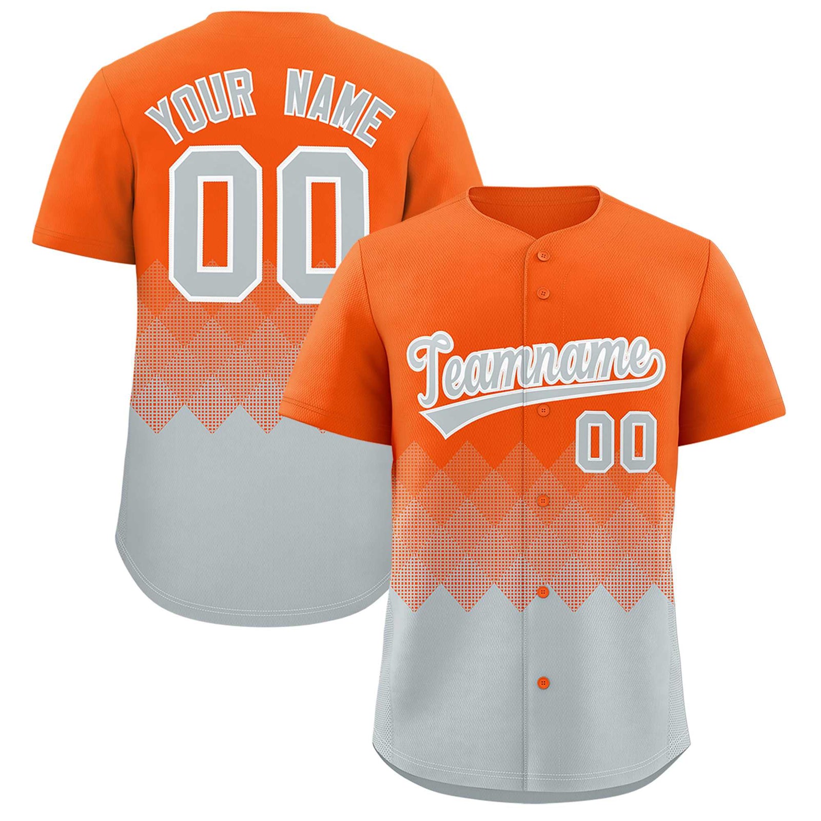 Custom Orange Silver Grid Blur Pattern Authentic Baseball Jersey