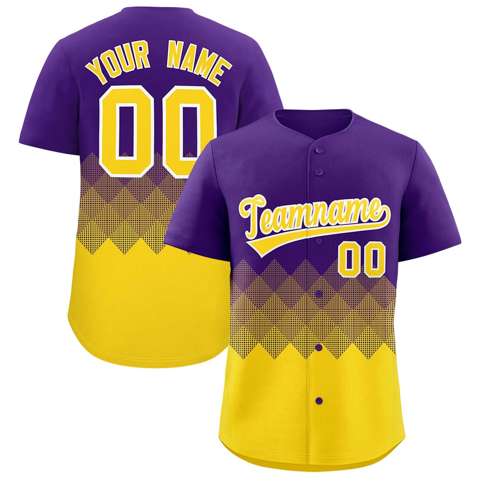 Custom Purple Gold Grid Blur Pattern Authentic Baseball Jersey