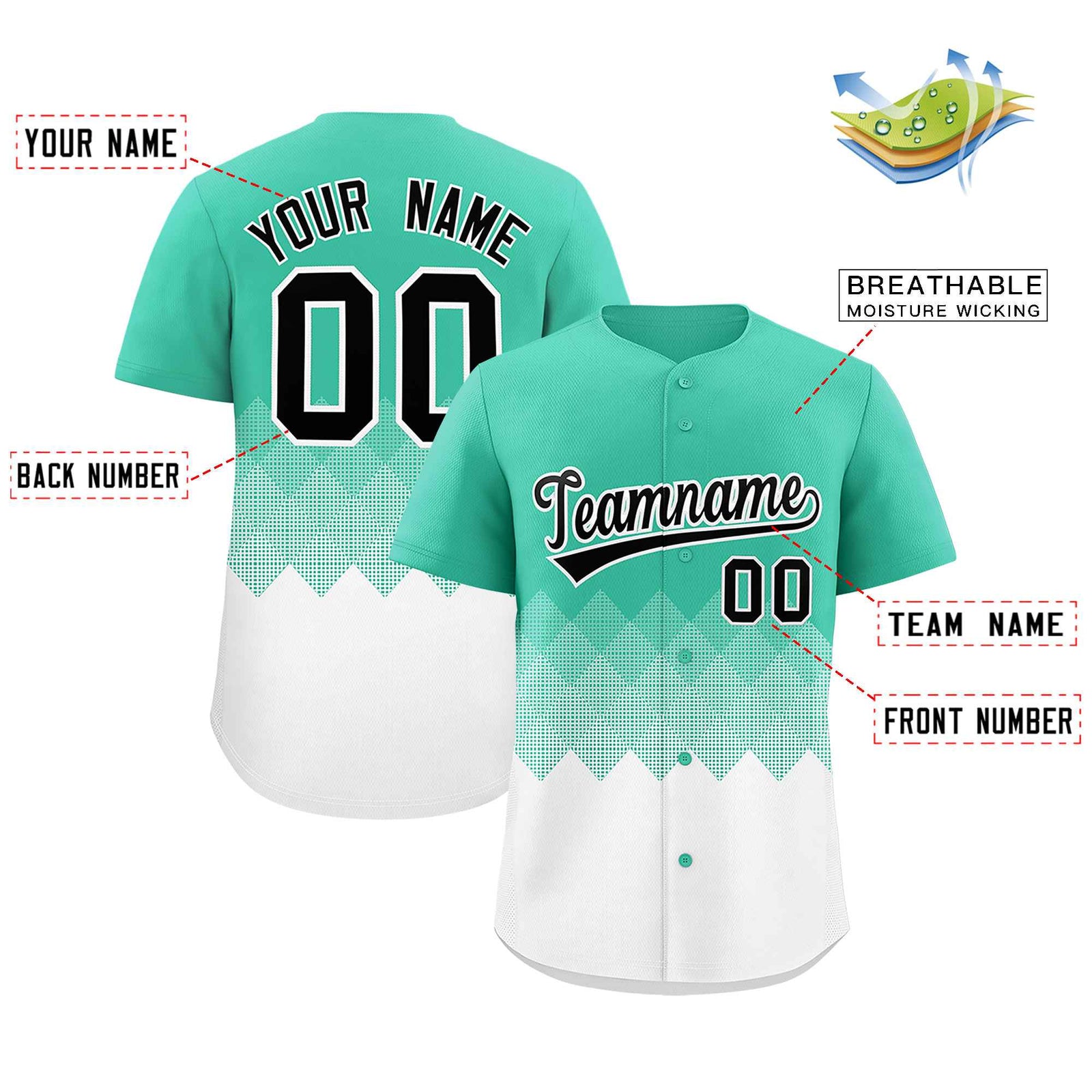 Custom Bright Green White Grid Blur Pattern Authentic Baseball Jersey