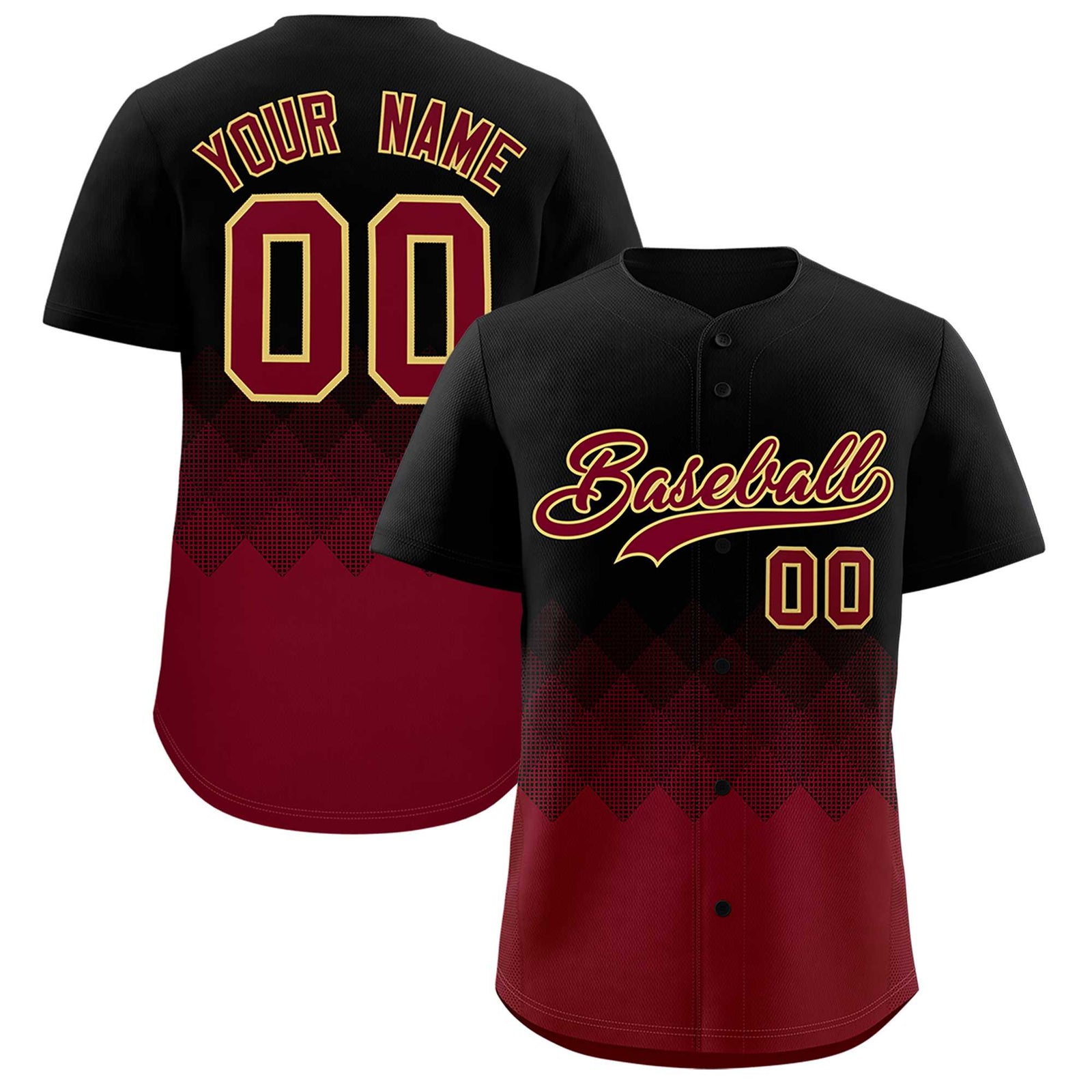 Custom Black Crimson Grid Blur Pattern Authentic Baseball Jersey