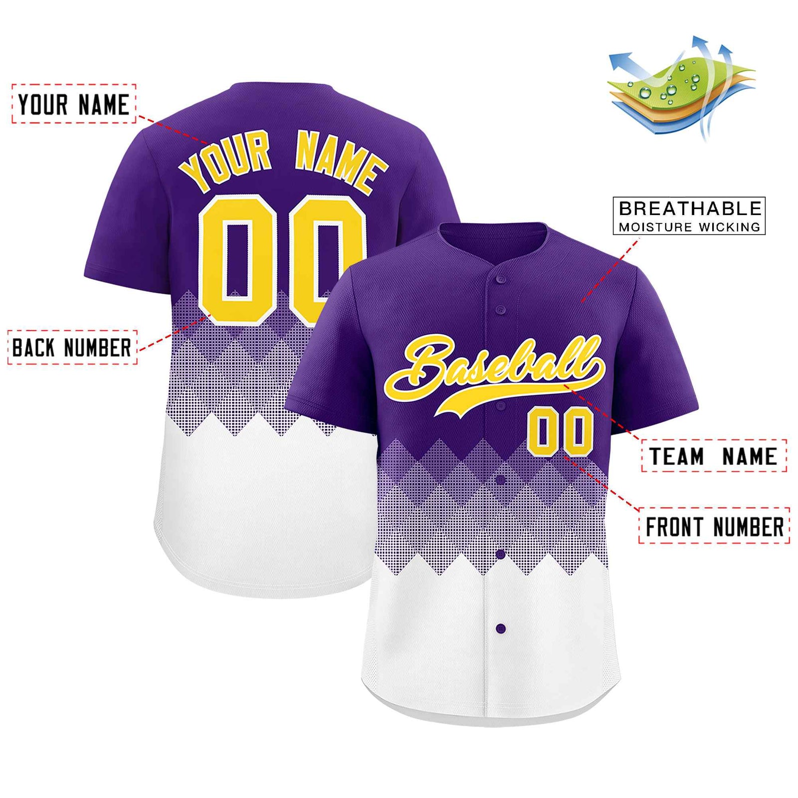 Custom Purple White Grid Blur Pattern Authentic Baseball Jersey