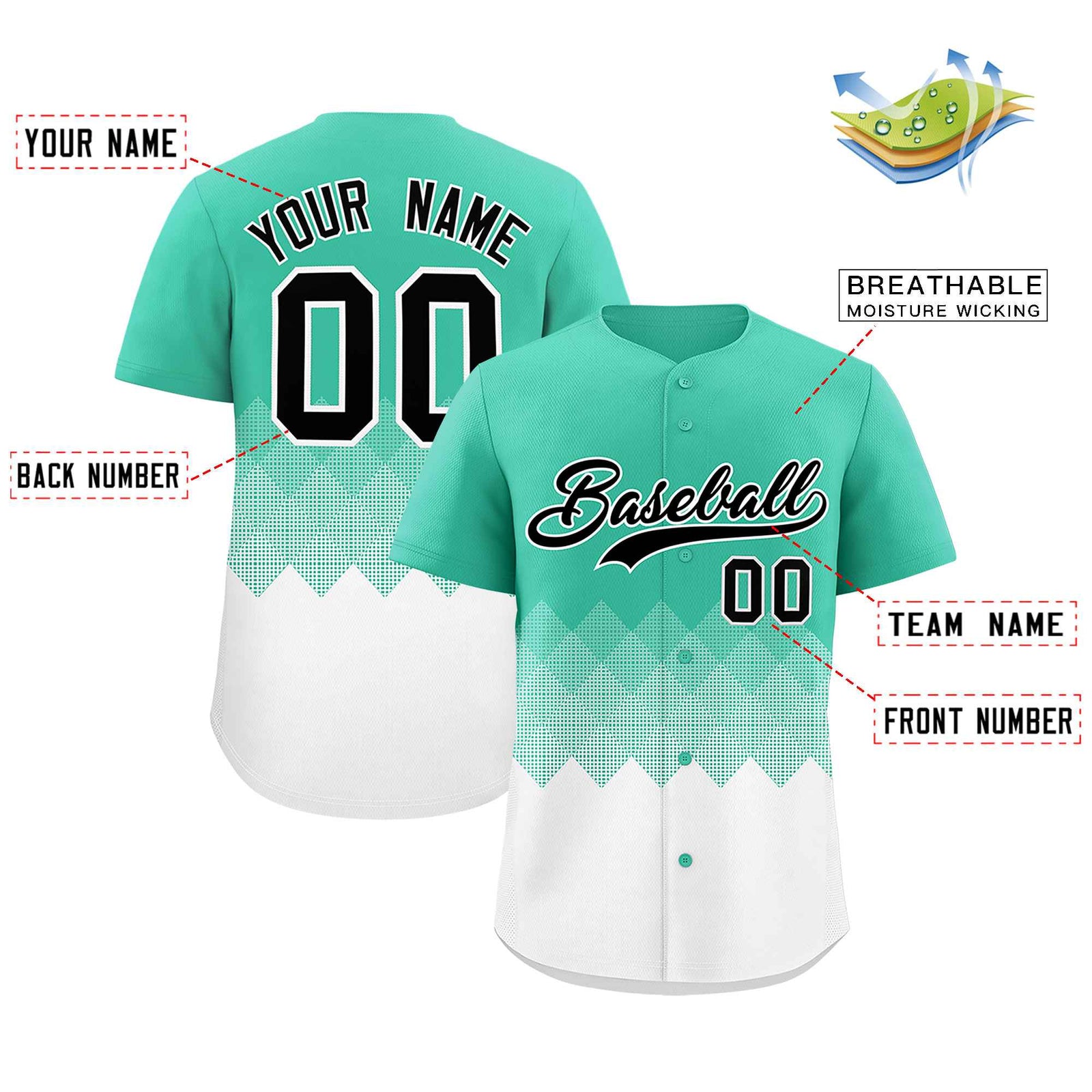 Custom Bright Green White Grid Blur Pattern Authentic Baseball Jersey