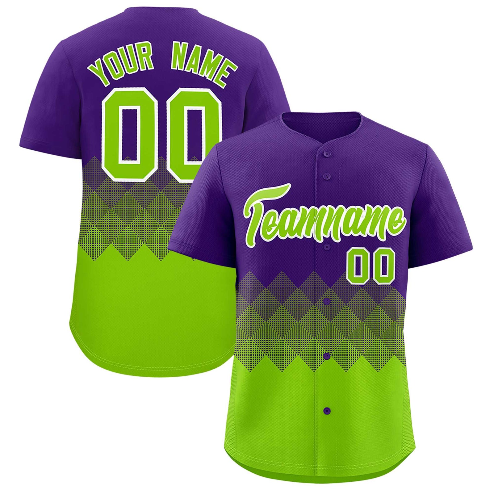 Custom Purple Neon Green Grid Blur Pattern Authentic Baseball Jersey