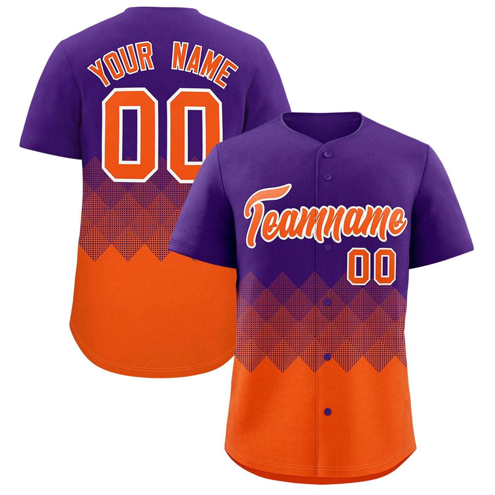 Custom Purple Orange Grid Blur Pattern Authentic Baseball Jersey