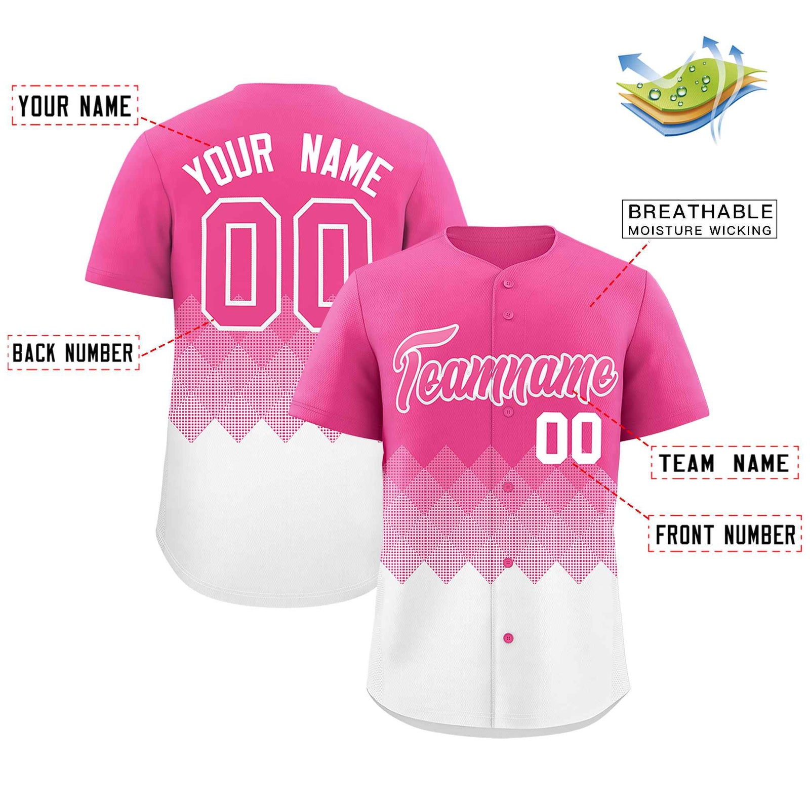 Custom Pink White Grid Blur Pattern Authentic Baseball Jersey