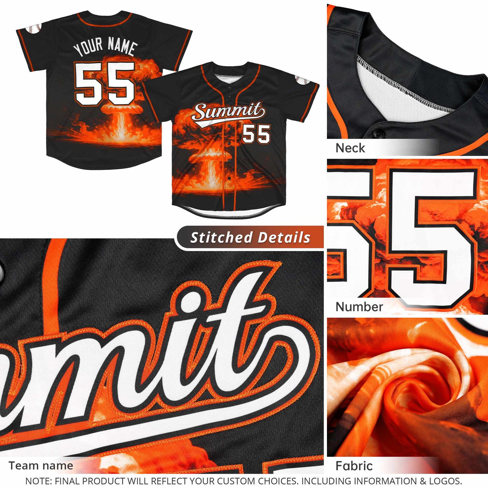 Custom Black Gold Full Button Nuclear Blast Graffiti Pattern Authentic Baseball Jersey