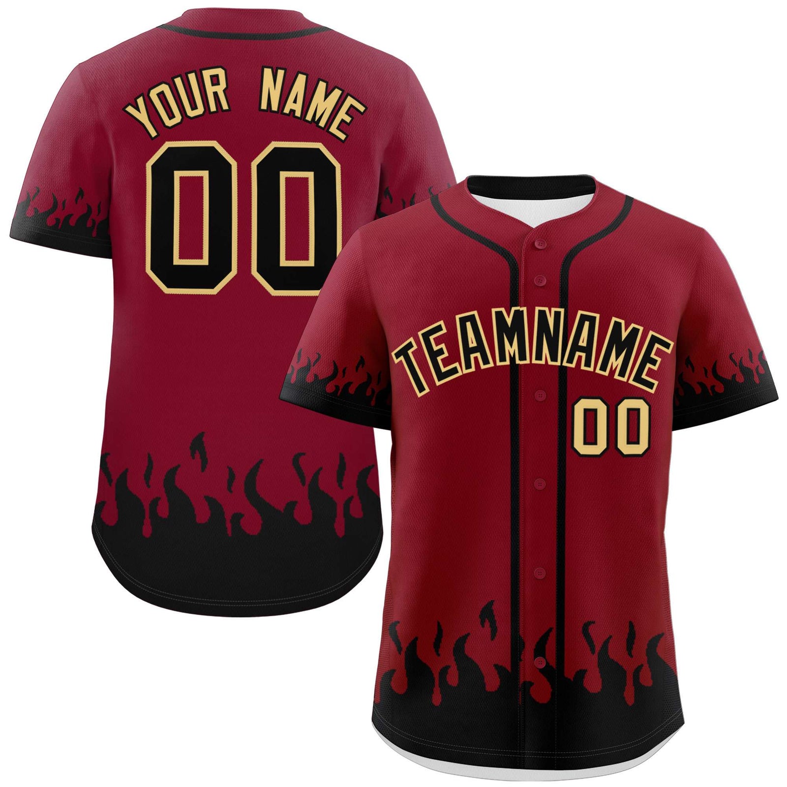 Custom Crimson Black Personalized Flame Graffiti Pattern Authentic Baseball Jersey