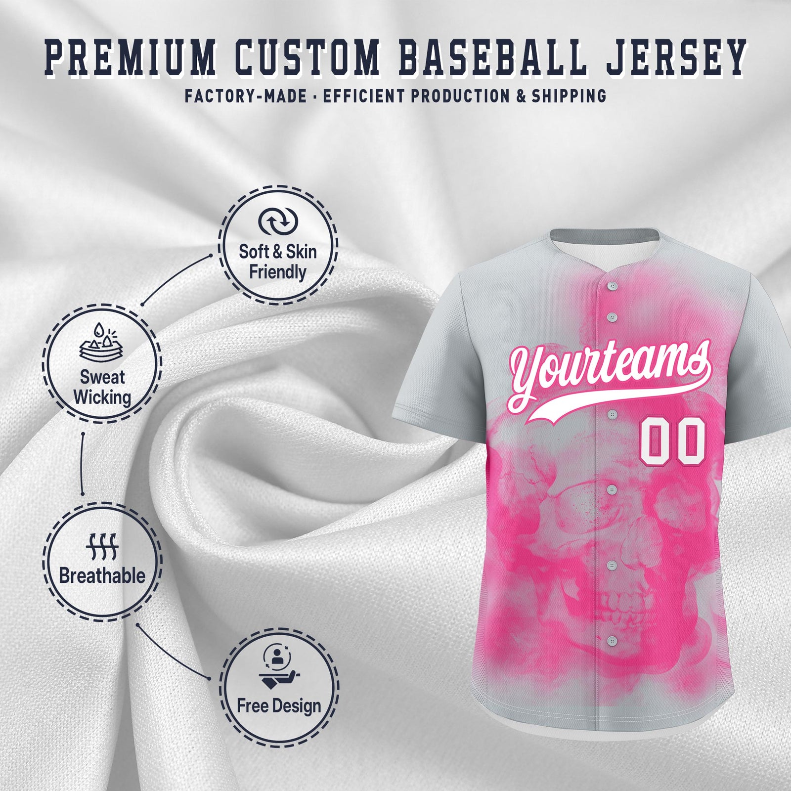 Custom Silver Pink White skeleton Graffiti Pattern Lightweight Baseball Jersey| KXKSHOP