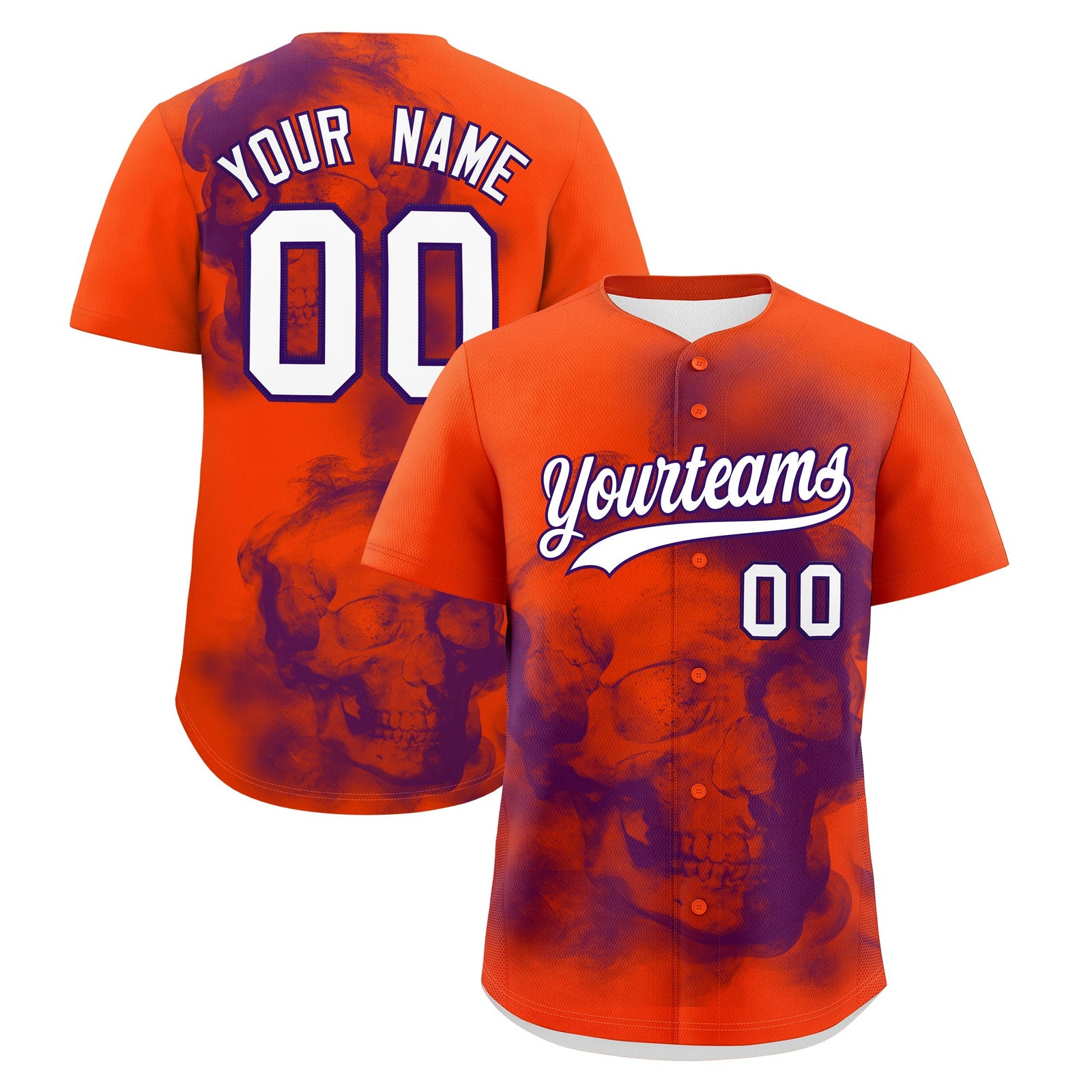 Custom Orange Purple White skeleton Graffiti Pattern Lightweight Baseball Jersey| KXKSHOP