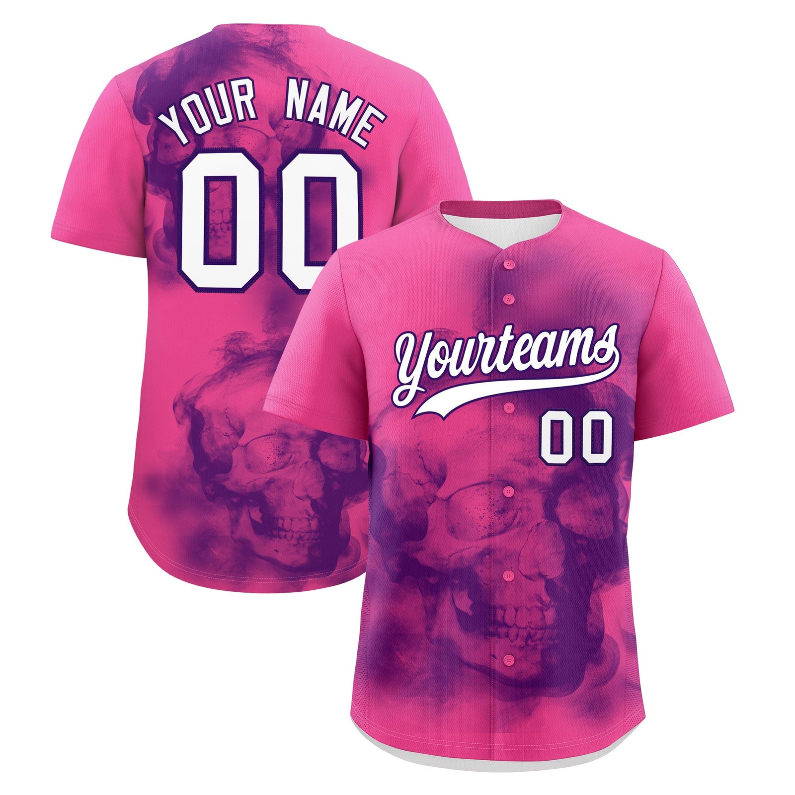 Custom Pink Purple White skeleton Graffiti Pattern Lightweight Baseball Jersey| KXKSHOP