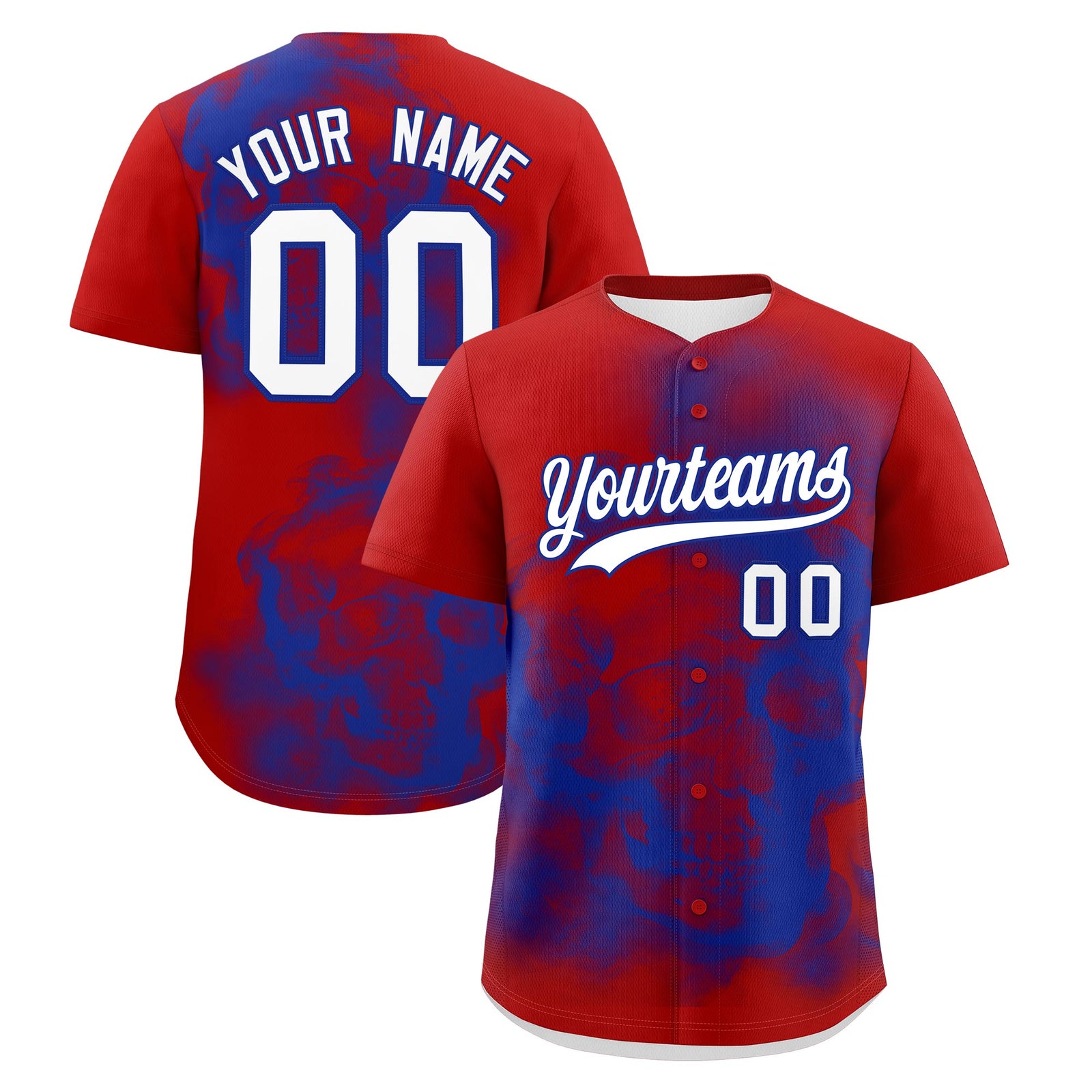 Custom Red Royal Blue White skeleton Graffiti Pattern Lightweight Baseball Jersey| KXKSHOP