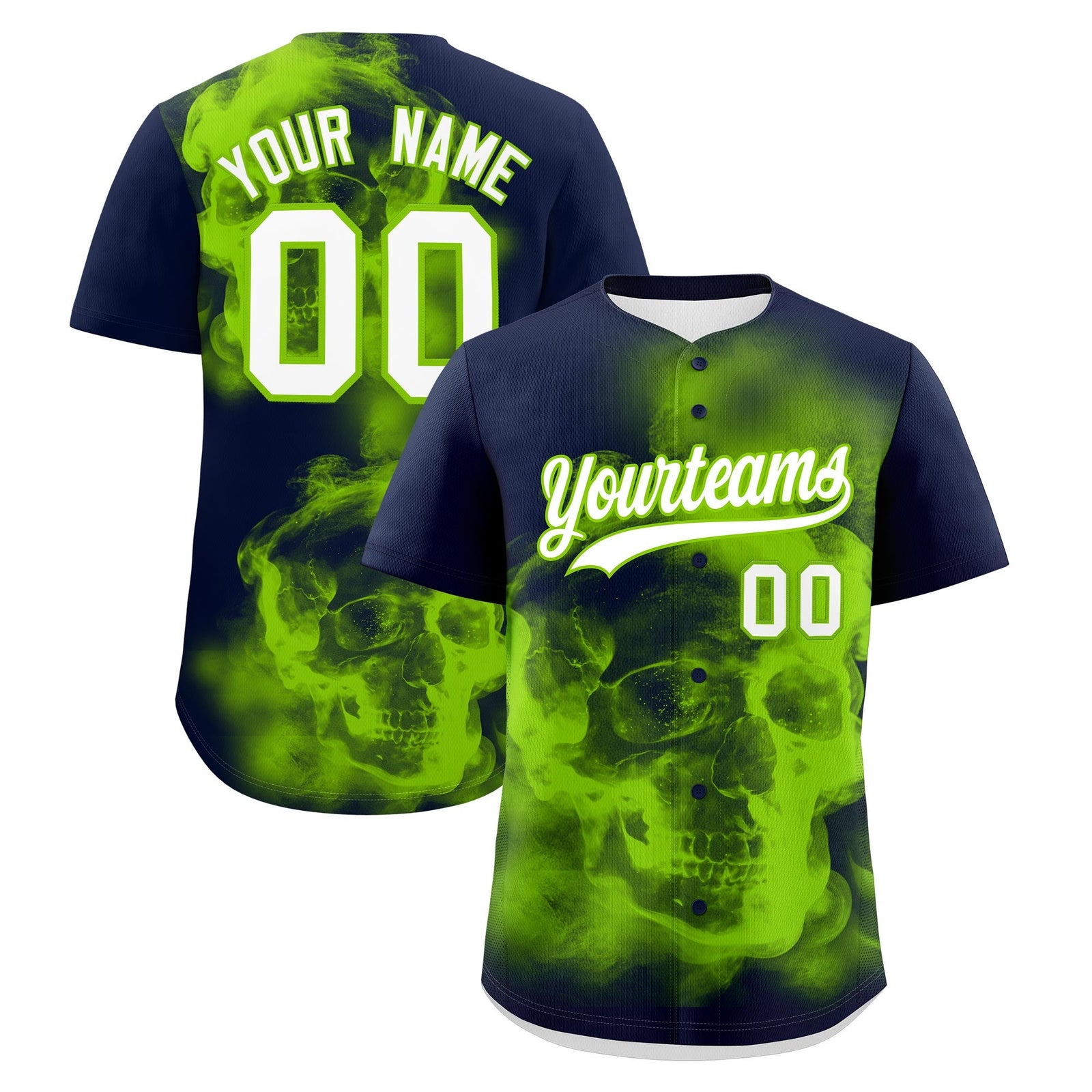 Custom Navy Neon Green White skeleton Graffiti Pattern Lightweight Baseball Jersey| KXKSHOP