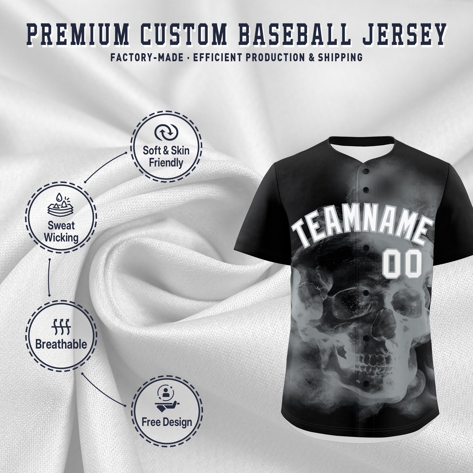 Custom Black Silver White skeleton Graffiti Pattern Lightweight Baseball Jersey| KXKSHOP