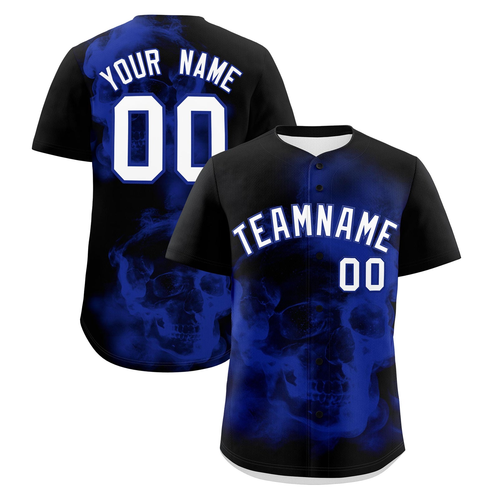 Custom Black Royal Blue White skeleton Graffiti Pattern Lightweight Baseball Jersey| KXKSHOP