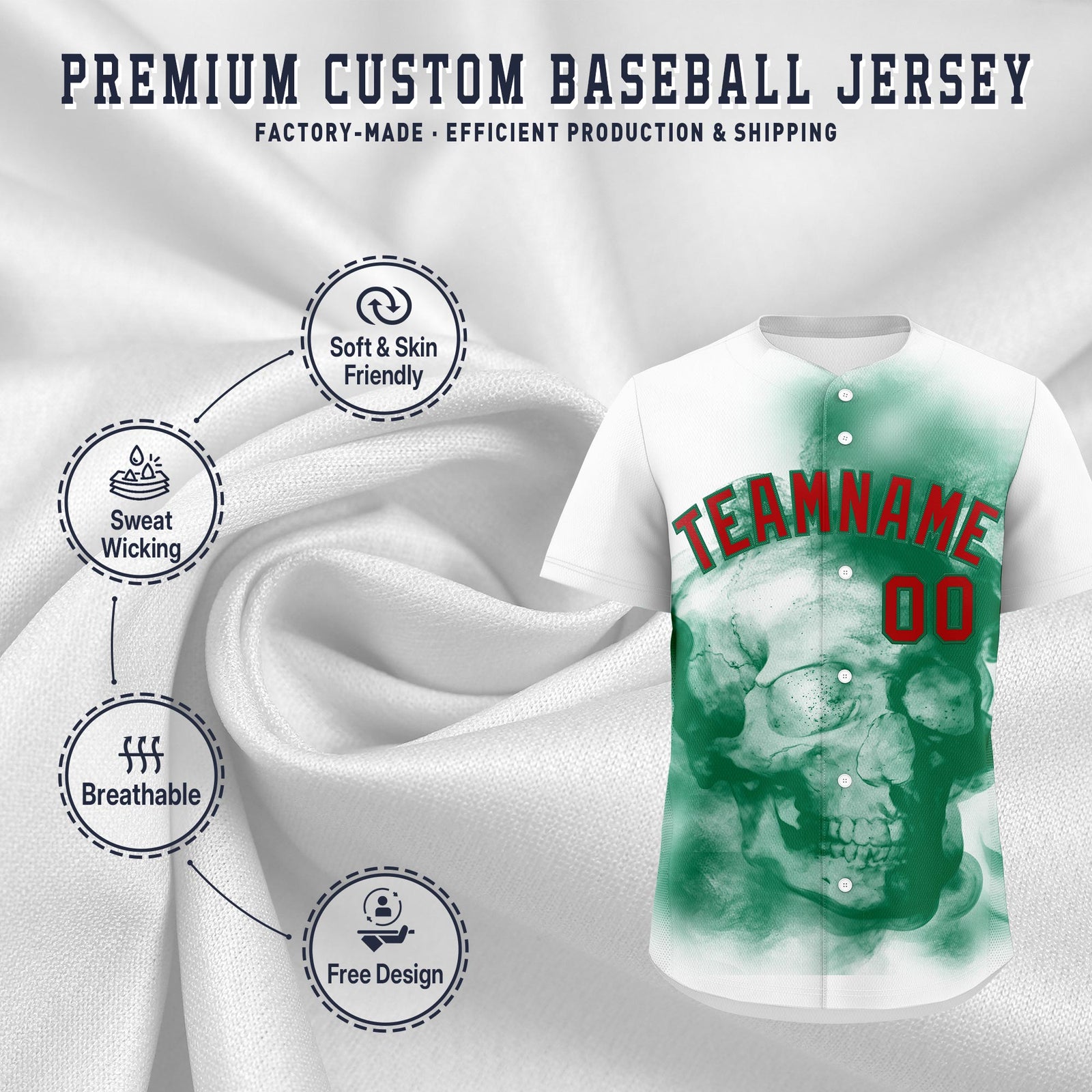 Custom White Kelly Green Red skeleton Graffiti Pattern Lightweight Baseball Jersey| KXKSHOP