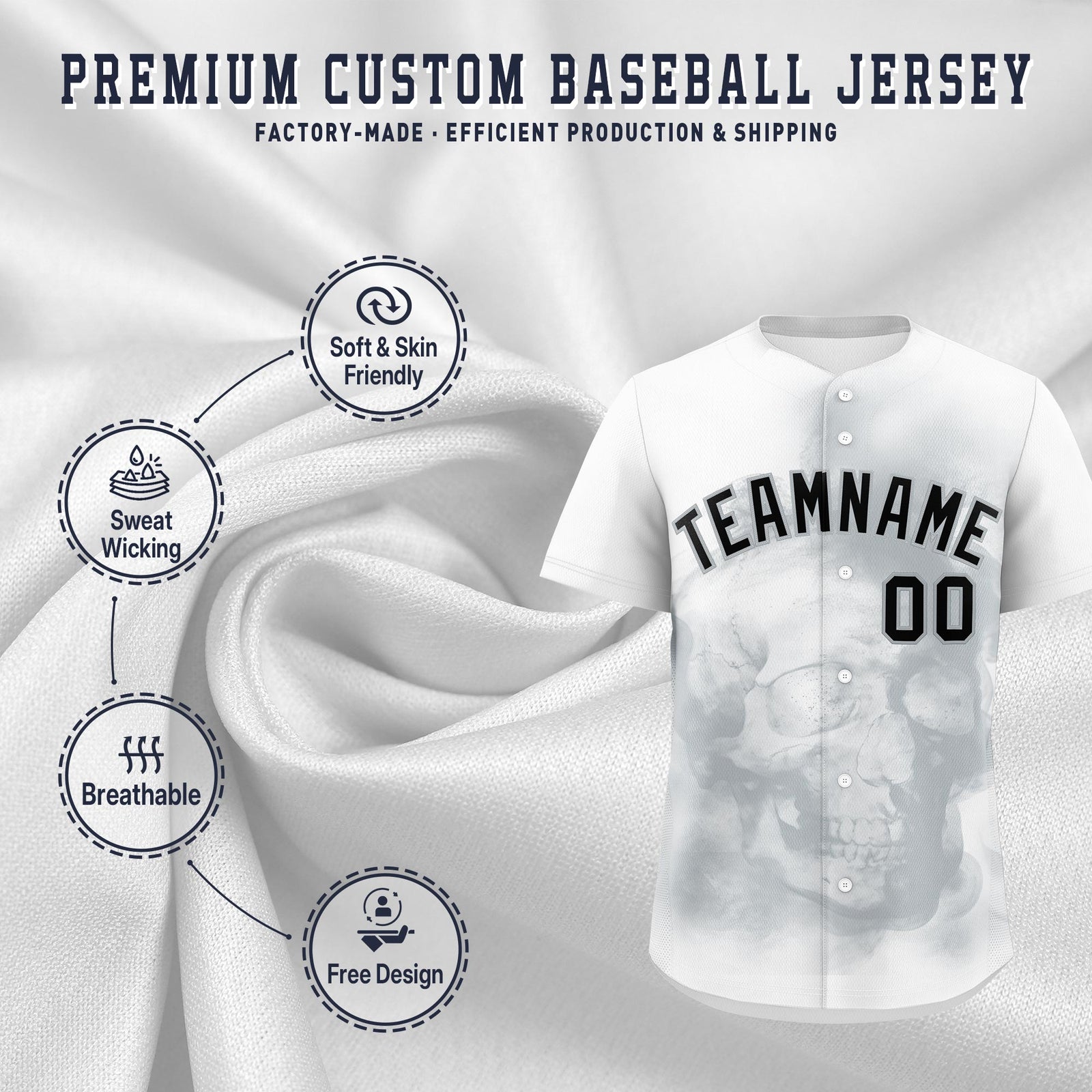 Custom White Silver Black skeleton Graffiti Pattern Quick Dry Baseball Jersey| KXKSHOP