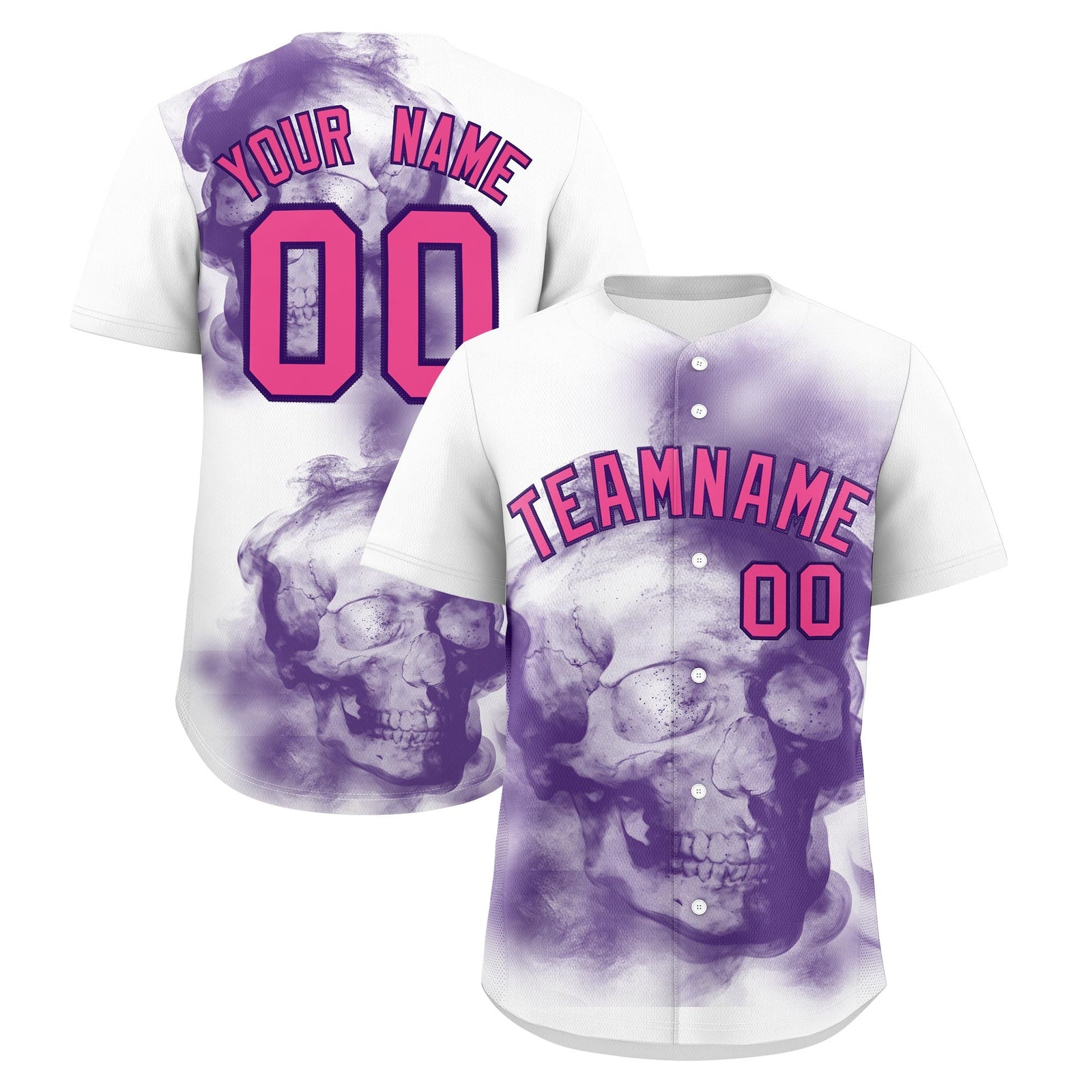 Custom White Purple Pink skeleton Graffiti Pattern Quick Dry Baseball Jersey| KXKSHOP