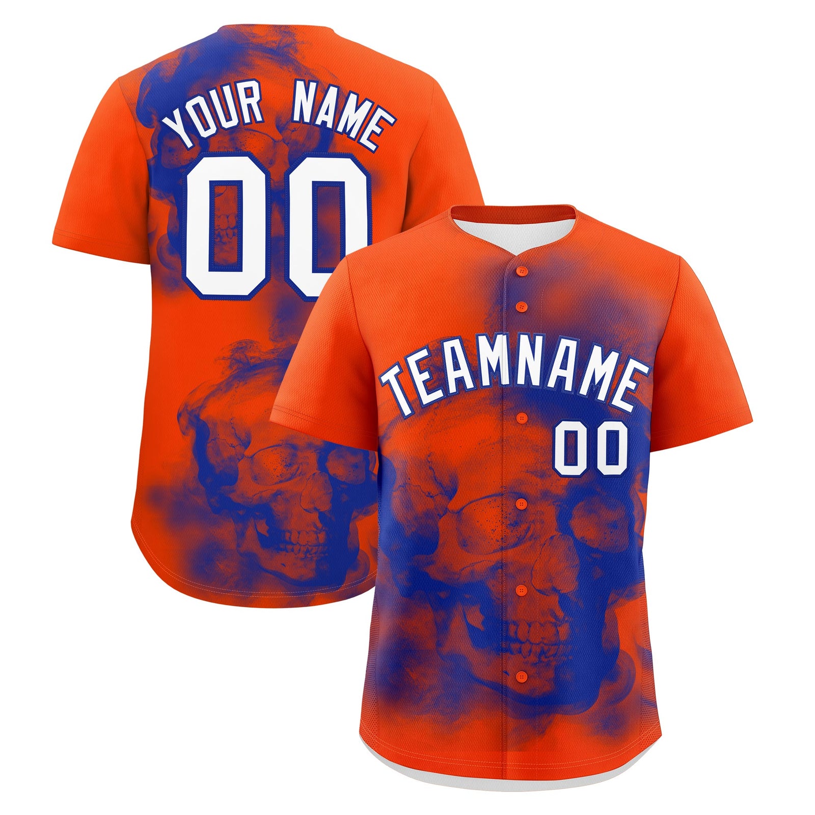 Custom Orange Royal Blue White skeleton Graffiti Pattern Lightweight Baseball Jersey| KXKSHOP