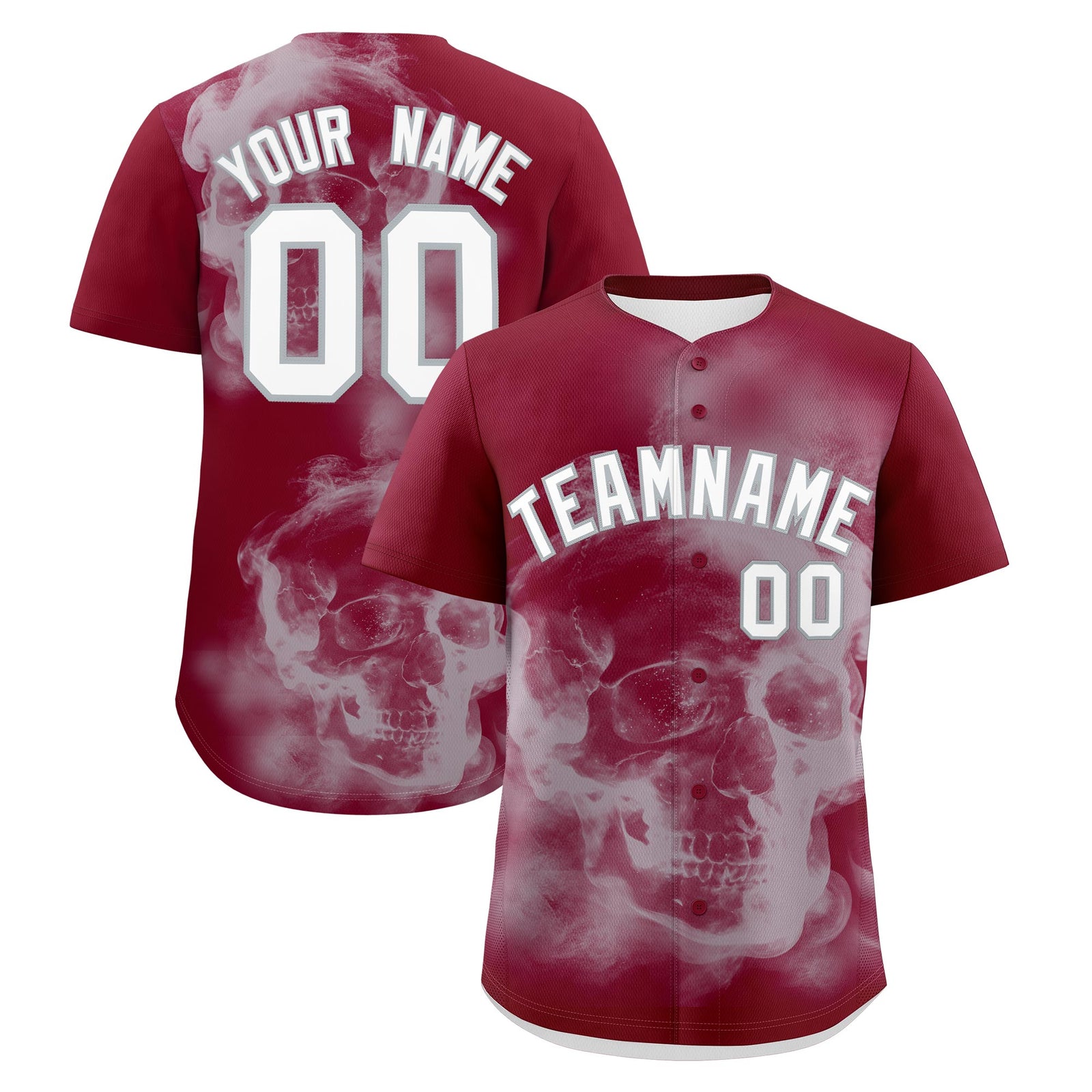 Custom Crimson Silver White skeleton Graffiti Pattern Quick Dry Baseball Jersey| KXKSHOP