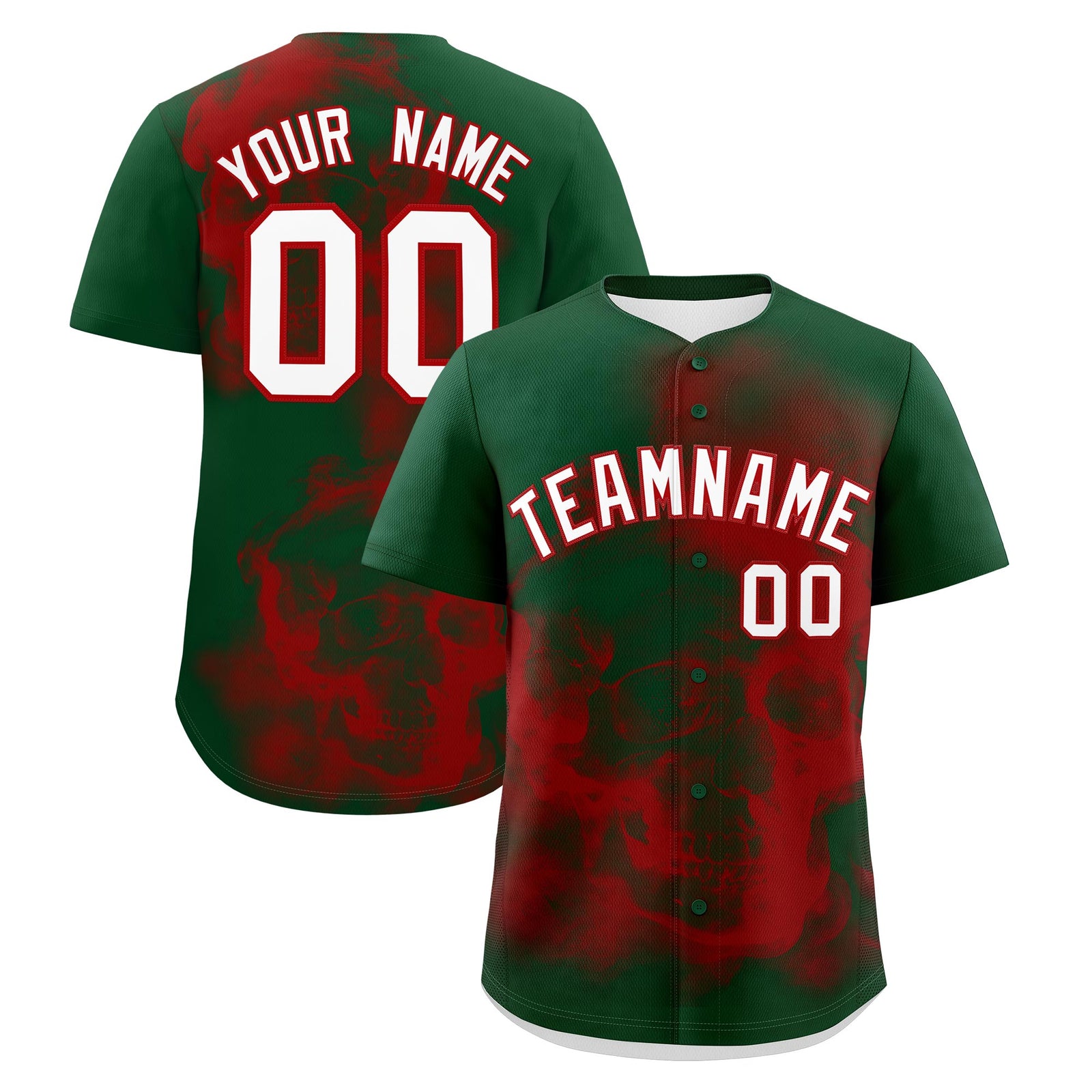 Custom Dark Green Red White skeleton Graffiti Pattern Lightweight Baseball Jersey| KXKSHOP