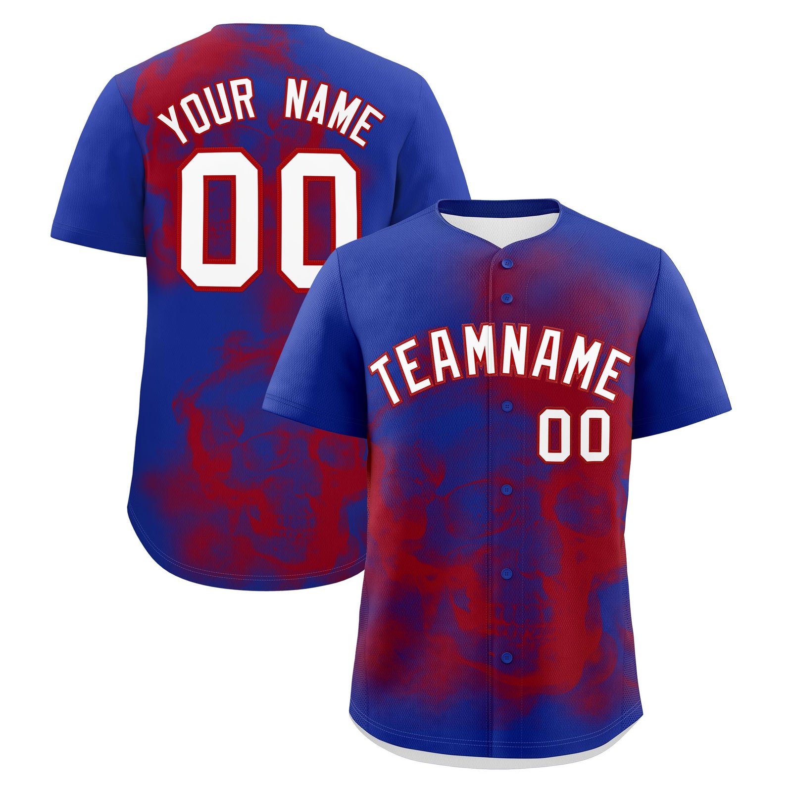 Custom Royal Blue Red White skeleton Graffiti Pattern Quick Dry Baseball Jersey| KXKSHOP