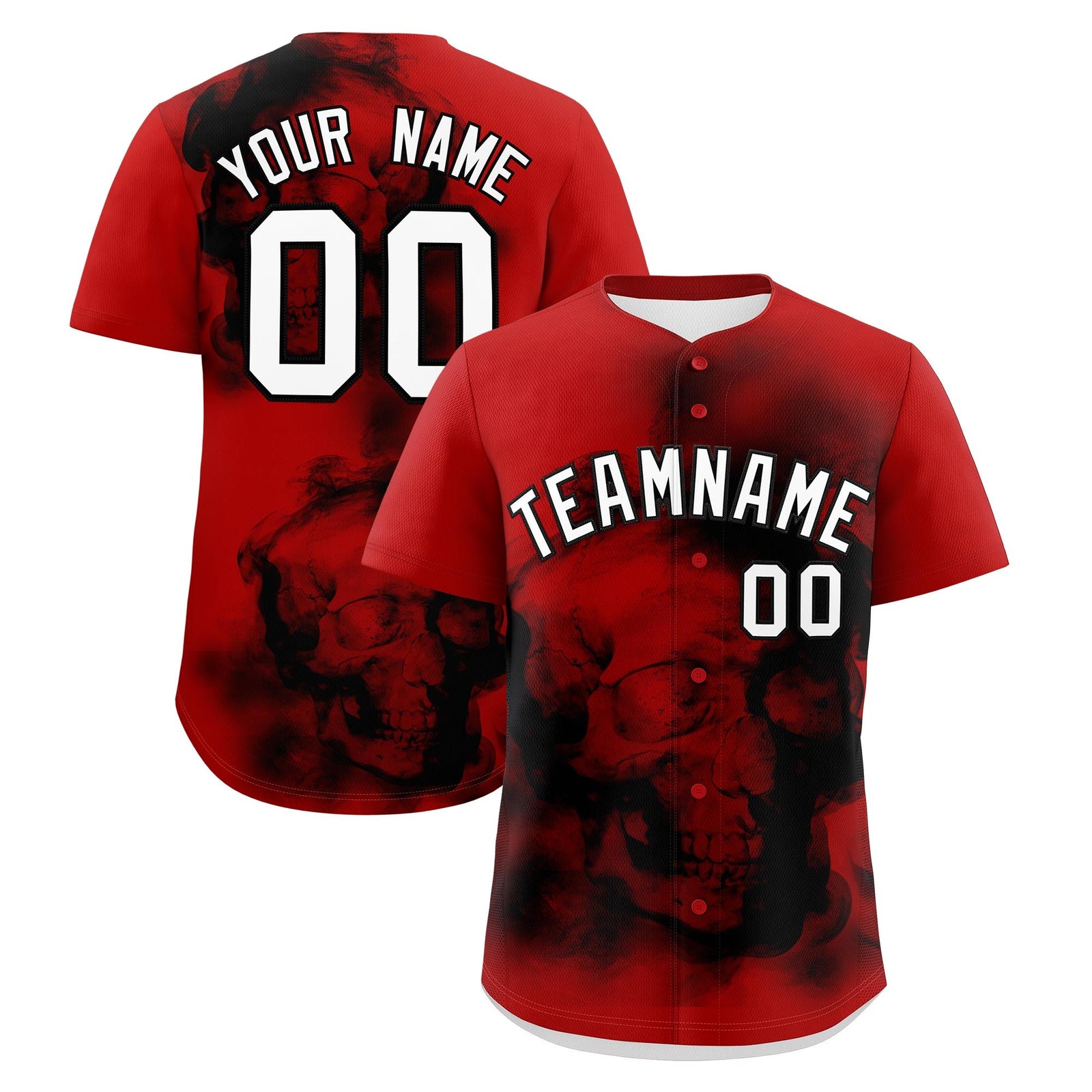 Custom Red Black White skeleton Graffiti Pattern Quick Dry Baseball Jersey| KXKSHOP
