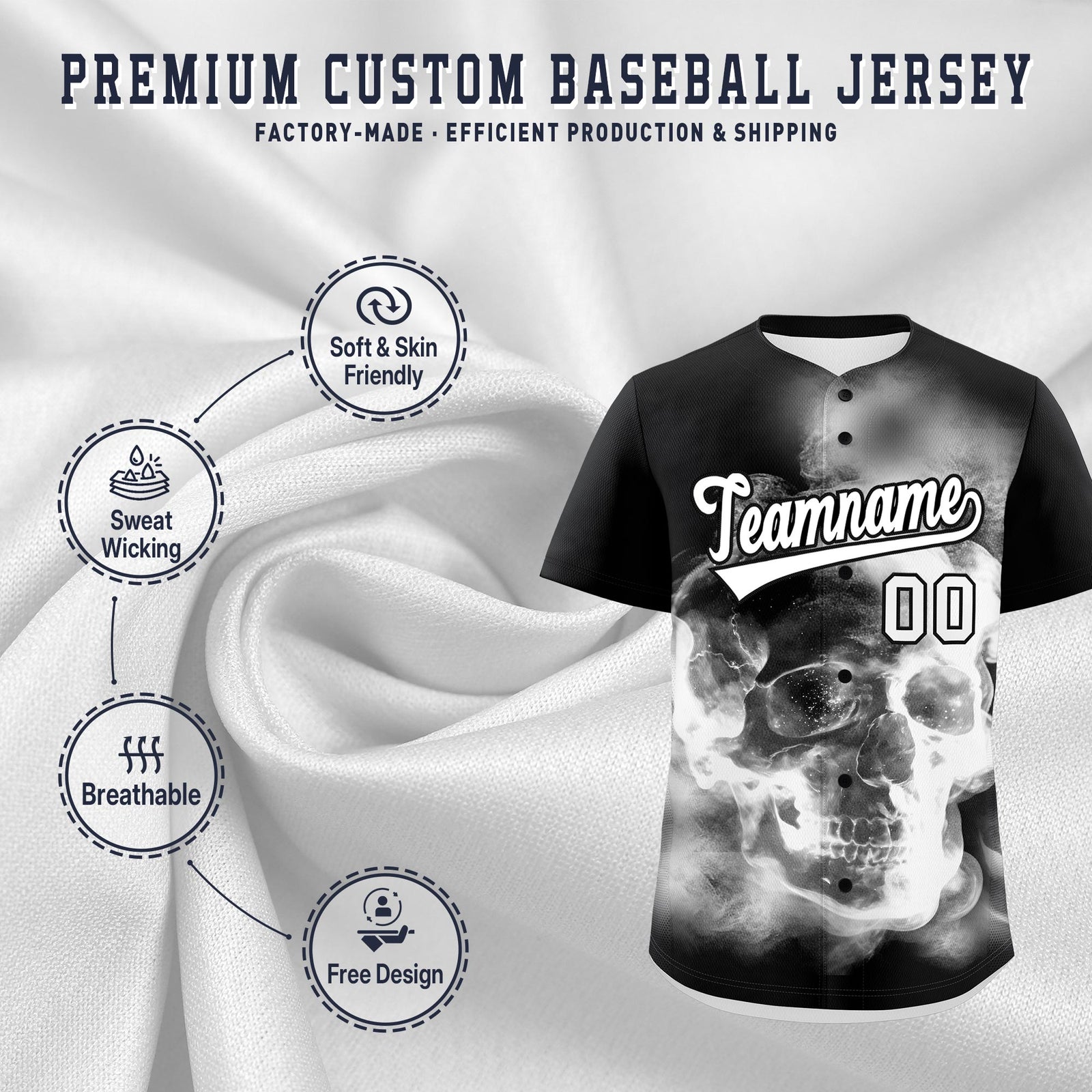 Custom Black White skeleton Graffiti Pattern Lightweight Baseball Jersey| KXKSHOP