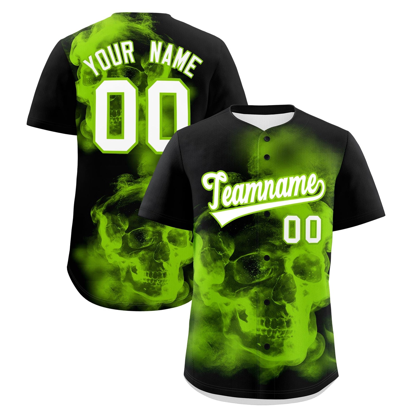 Custom Black Neon Green White skeleton Graffiti Pattern Lightweight Baseball Jersey| KXKSHOP