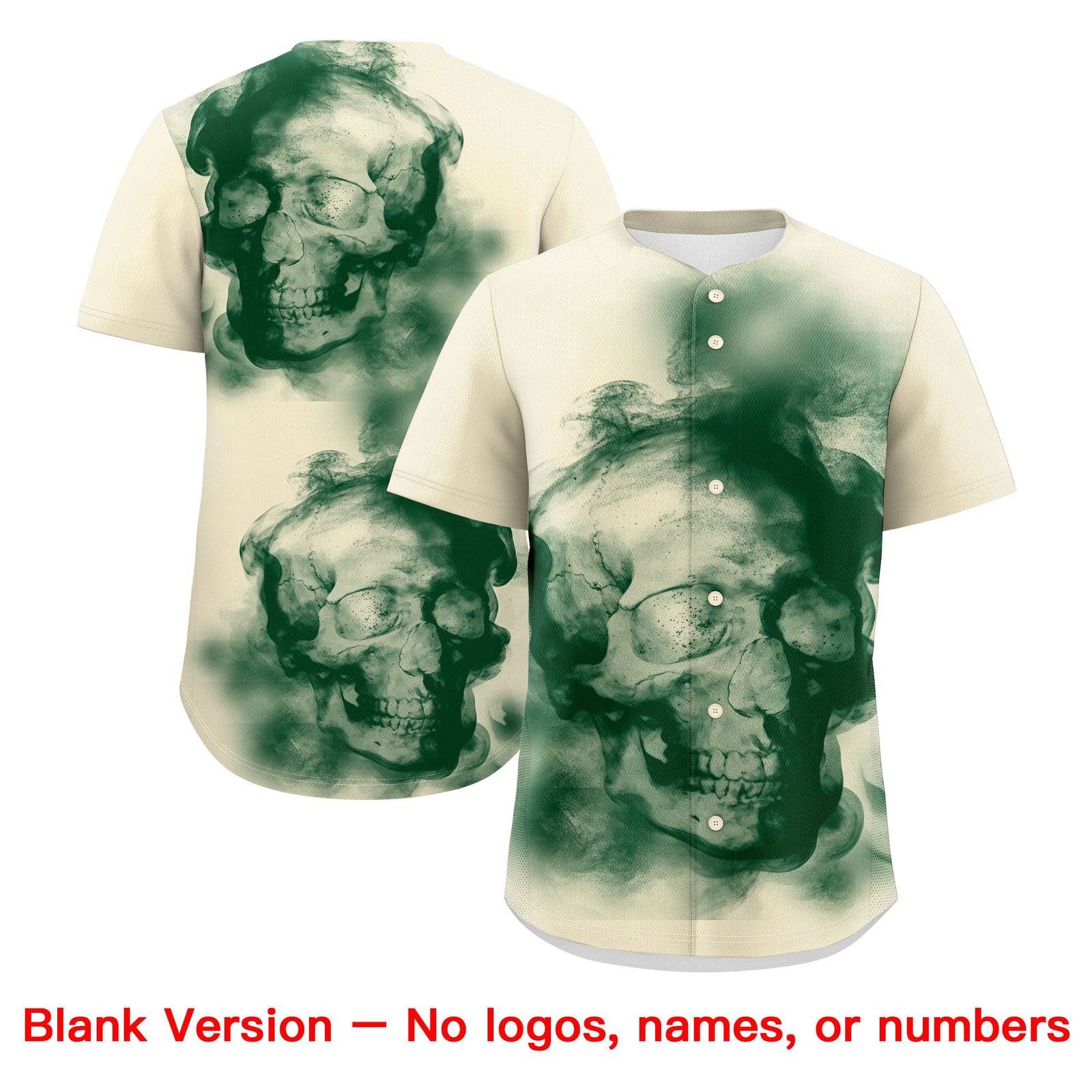 Custom Cream Dark Green Old Gold skeleton Graffiti Pattern Quick Dry Baseball Jersey| KXKSHOP