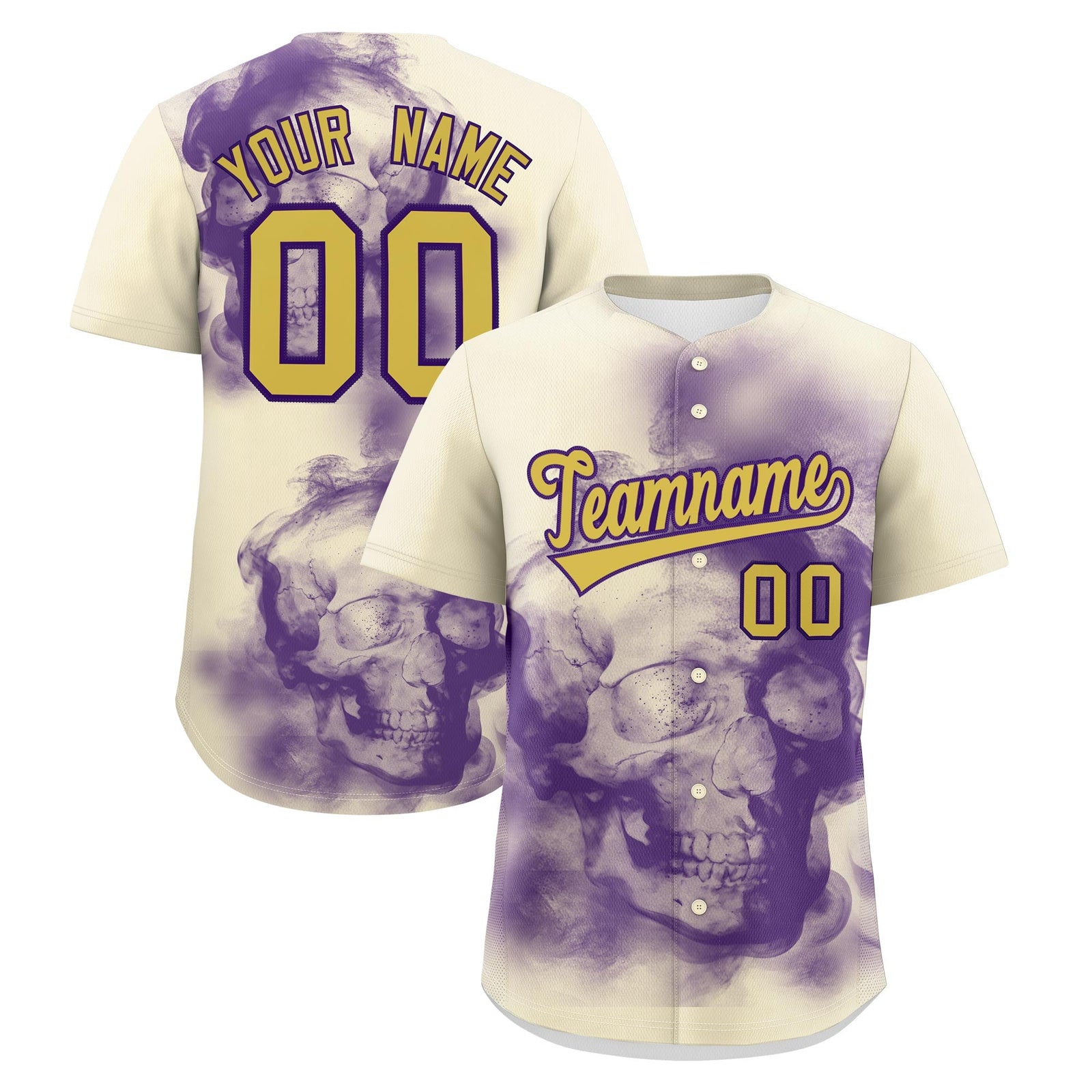 Custom Cream Purple Old Gold skeleton Graffiti Pattern Lightweight Baseball Jersey| KXKSHOP
