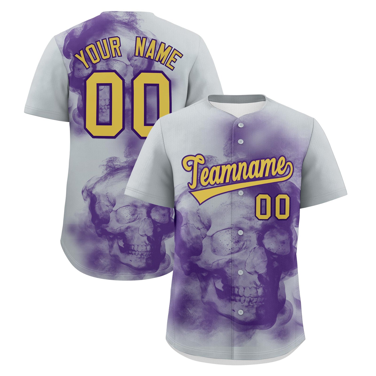 Custom Silver Purple Old Gold skeleton Graffiti Pattern Lightweight Baseball Jersey| KXKSHOP