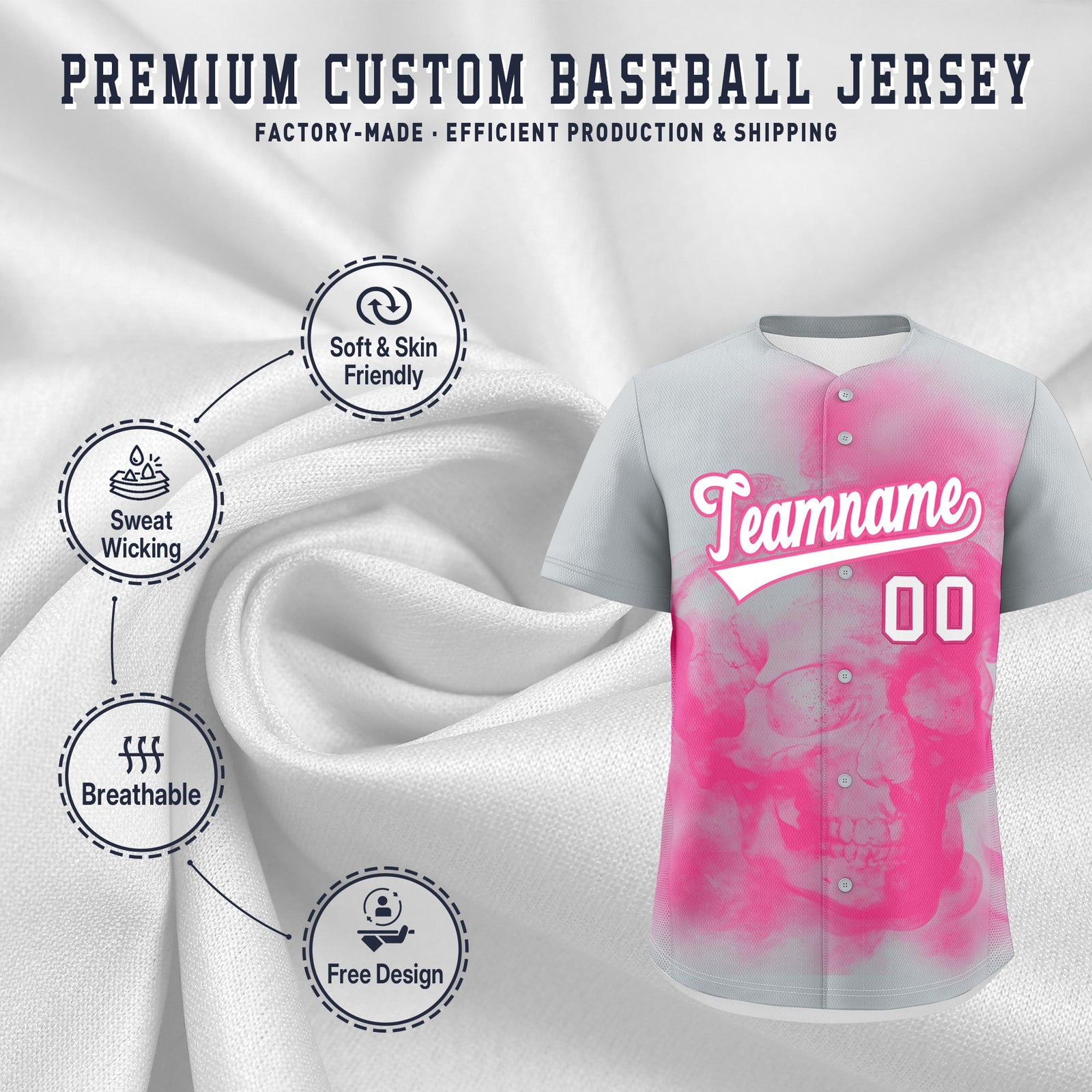 Custom Silver Pink White skeleton Graffiti Pattern Lightweight Baseball Jersey| KXKSHOP