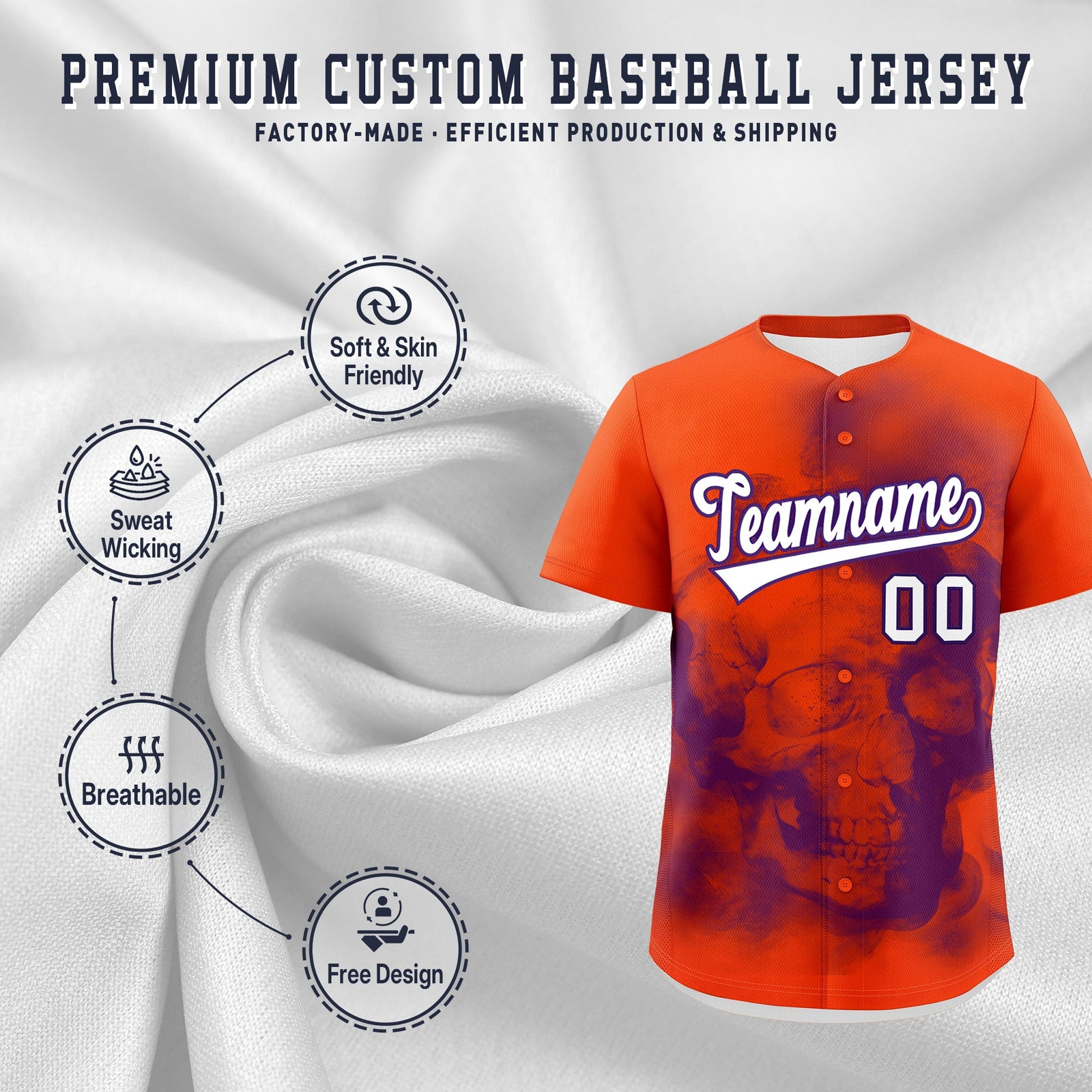 Custom Orange Purple White skeleton Graffiti Pattern Lightweight Baseball Jersey| KXKSHOP