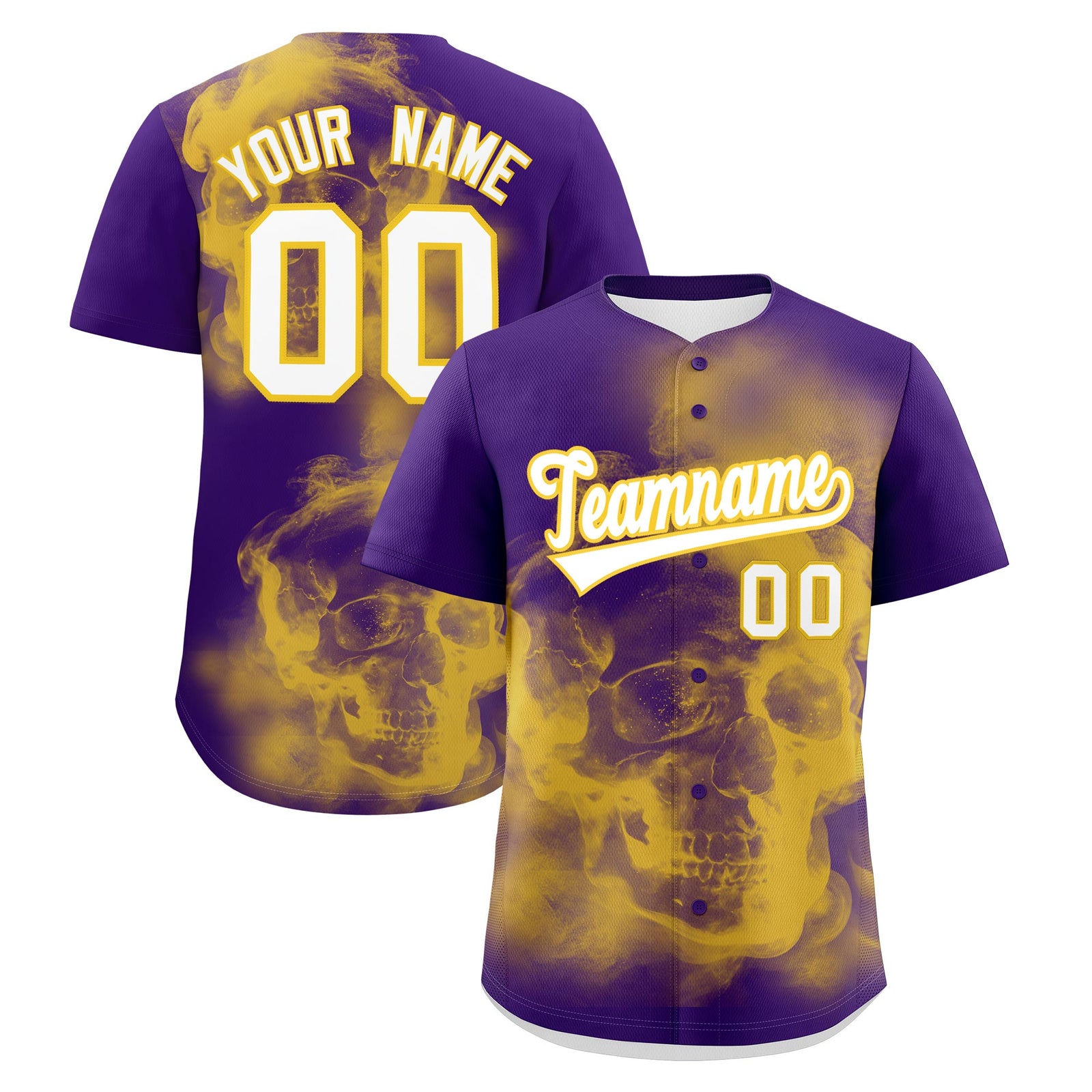 Custom Purple Gold White skeleton Graffiti Pattern Lightweight Baseball Jersey| KXKSHOP