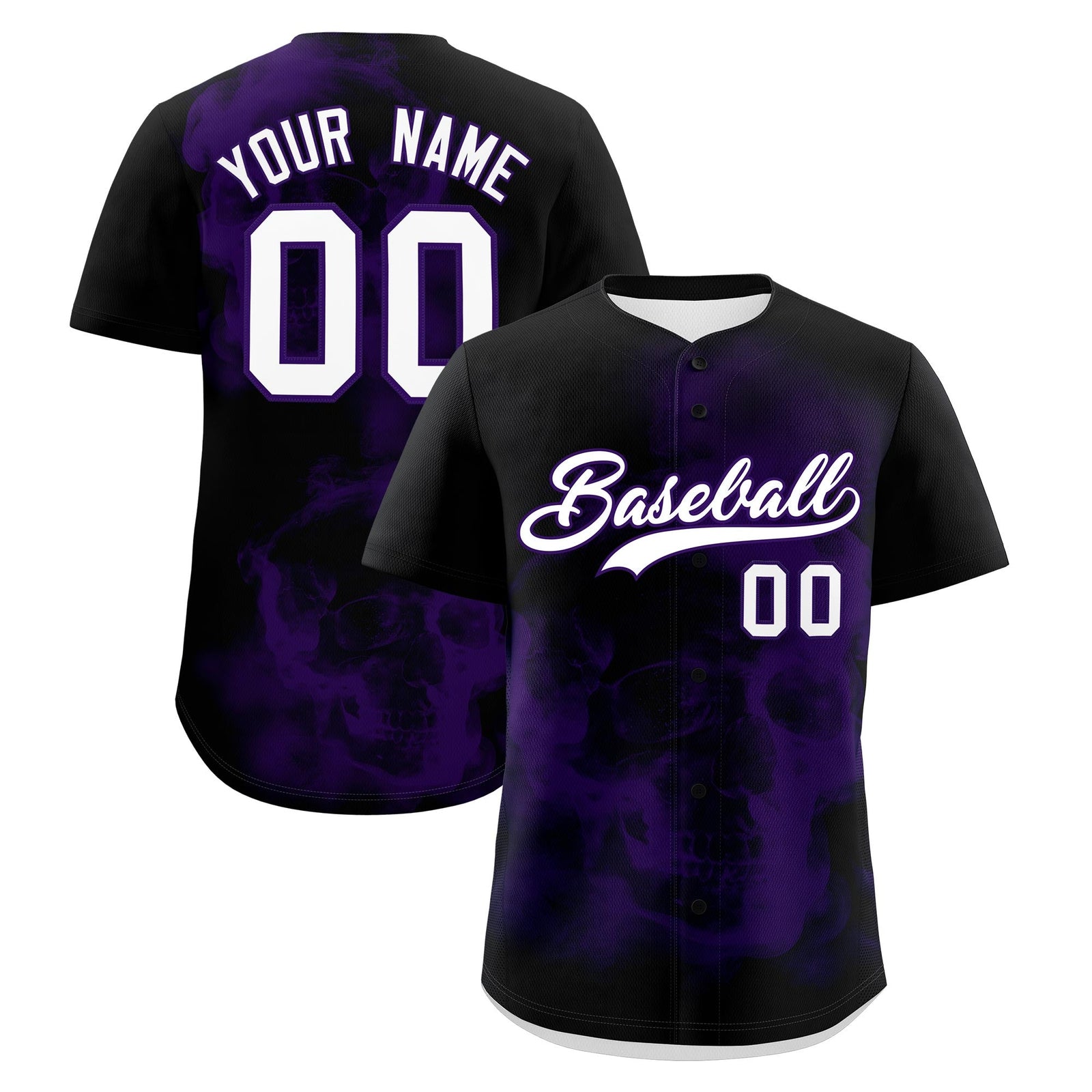 Custom Black Purple White skeleton Graffiti Pattern Quick Dry Baseball Jersey| KXKSHOP