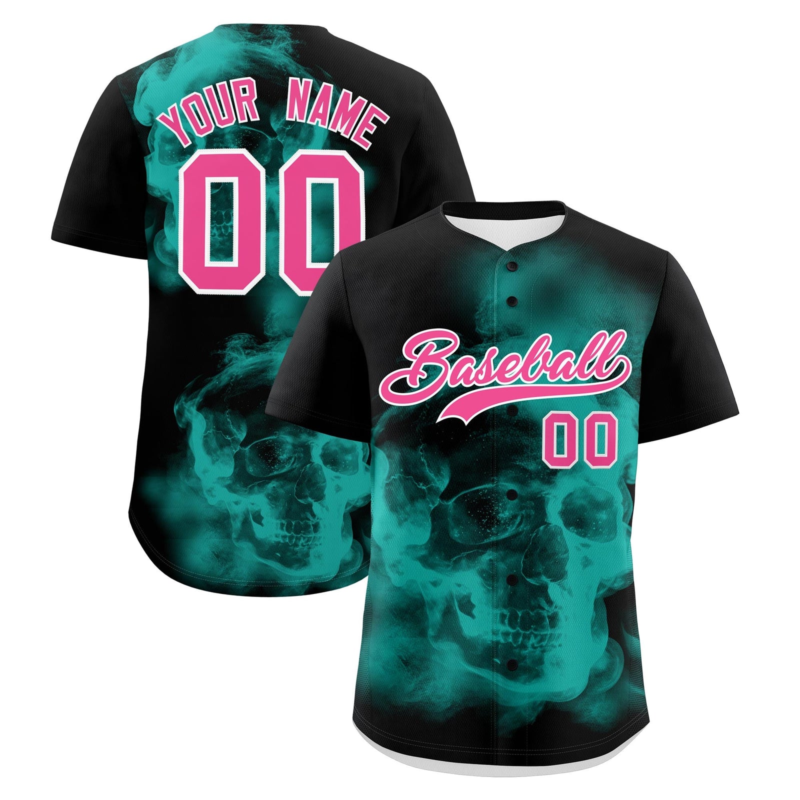 Custom Black Aqua Pink skeleton Graffiti Pattern Lightweight Baseball Jersey| KXKSHOP