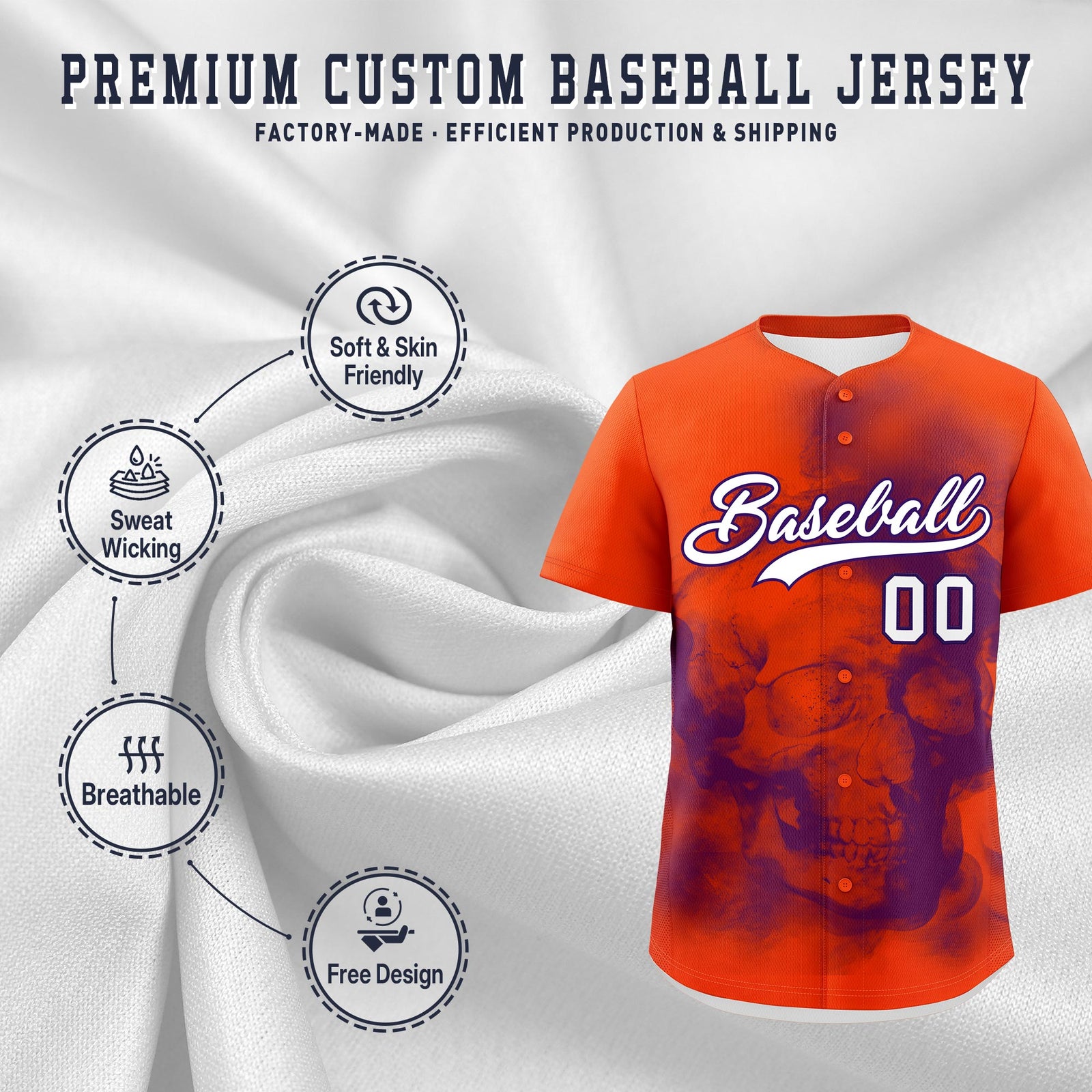 Custom Orange Purple White skeleton Graffiti Pattern Lightweight Baseball Jersey| KXKSHOP