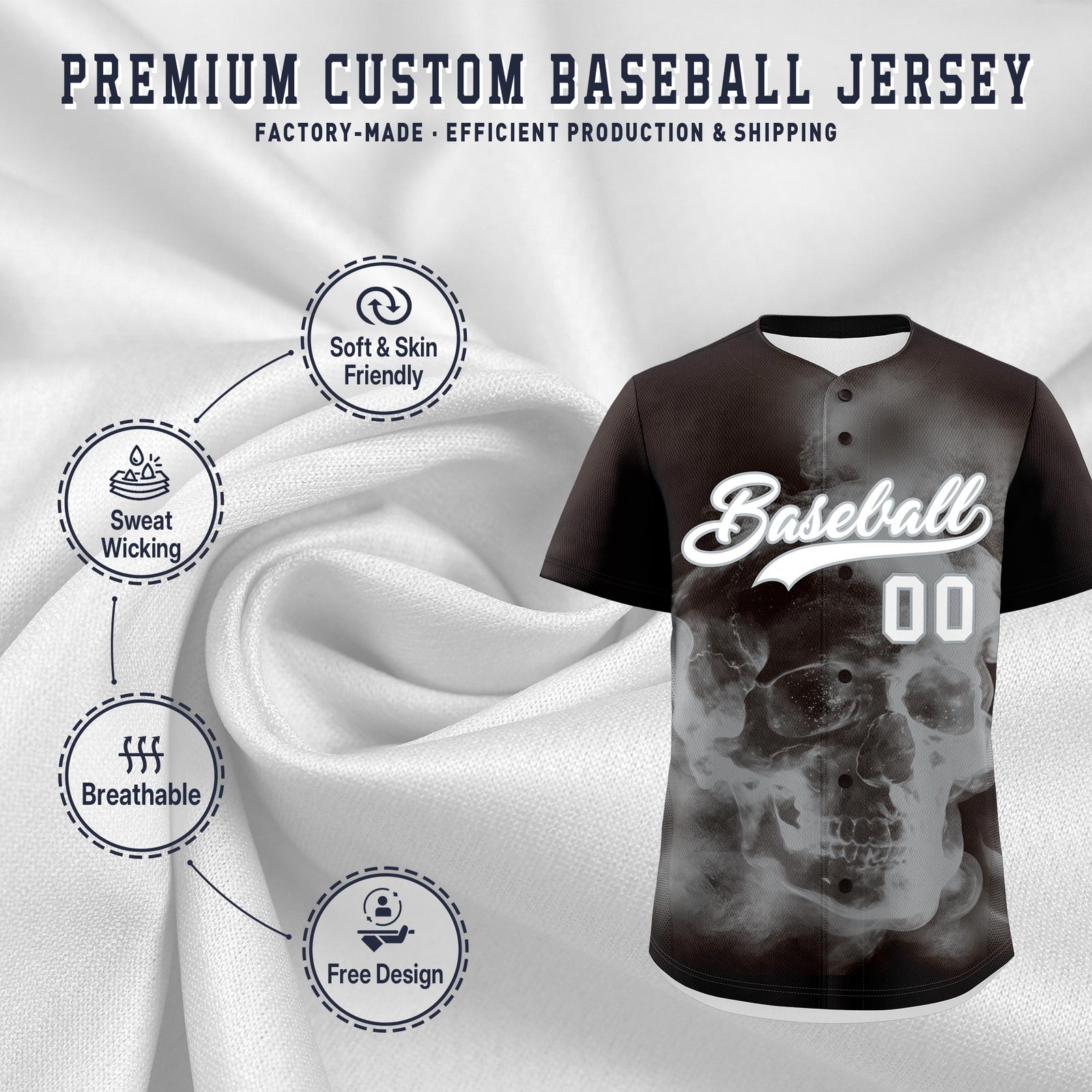 Custom Brown Silver White skeleton Graffiti Pattern Quick Dry Baseball Jersey| KXKSHOP