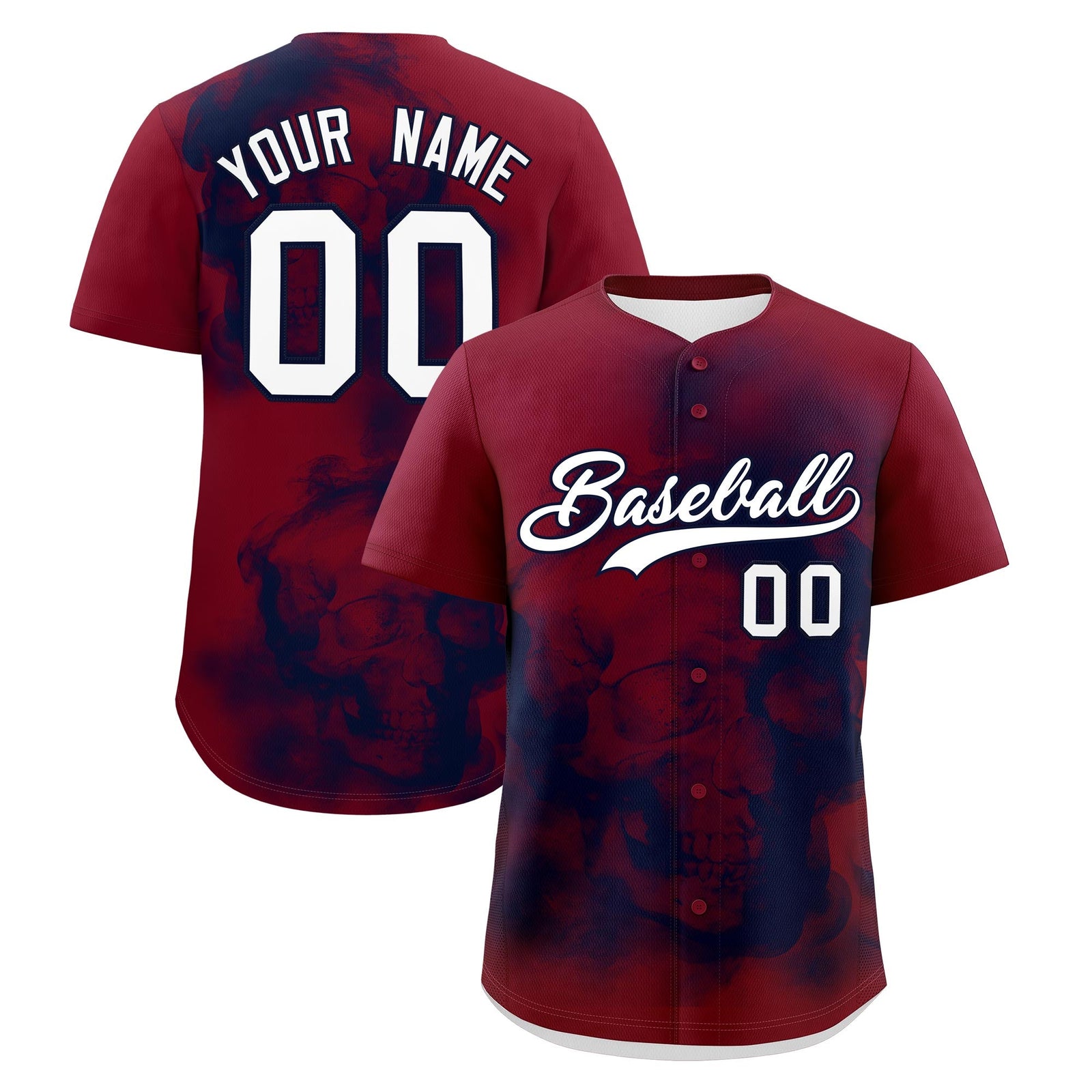Custom Crimson Navy White skeleton Graffiti Pattern Lightweight Baseball Jersey| KXKSHOP