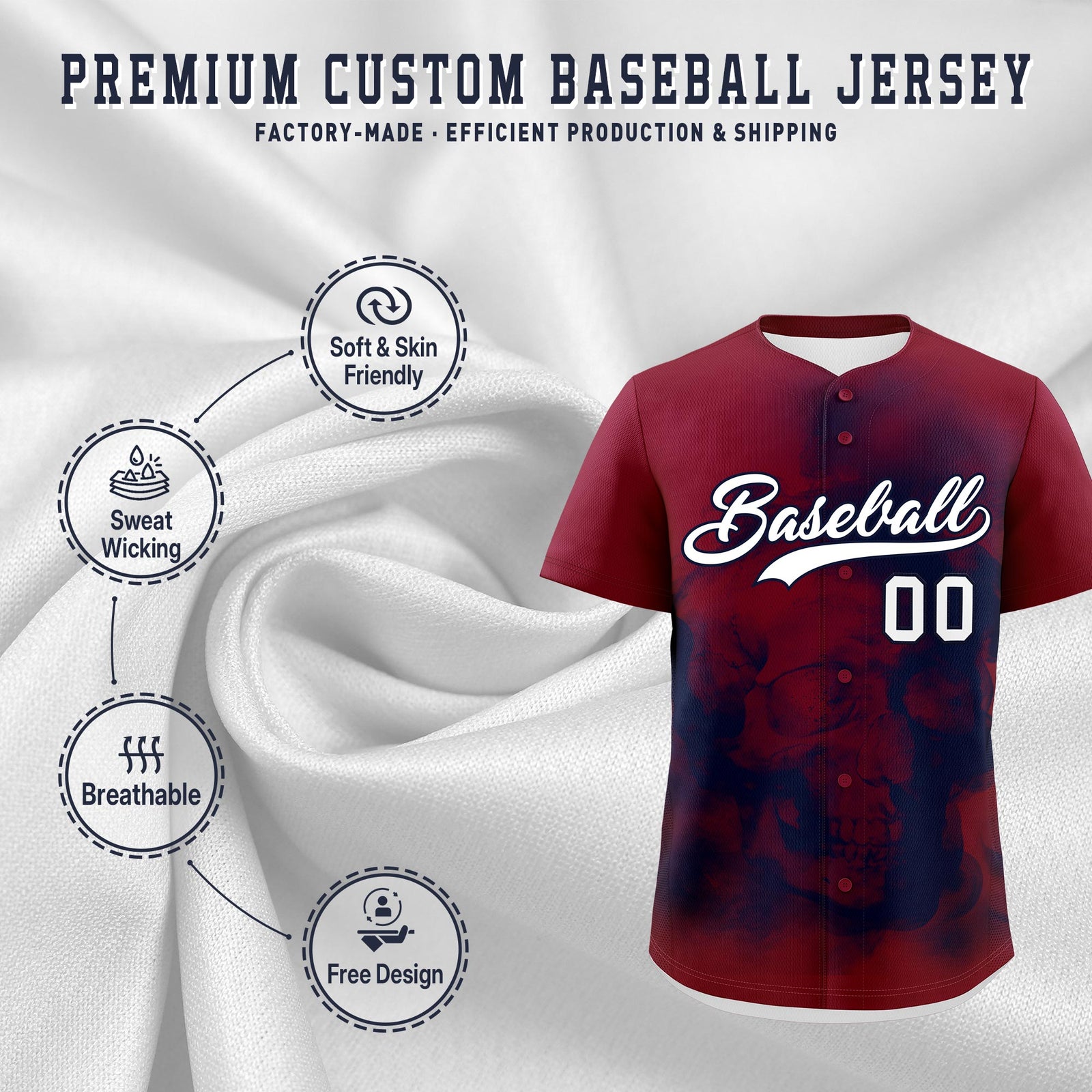 Custom Crimson Navy White skeleton Graffiti Pattern Lightweight Baseball Jersey| KXKSHOP