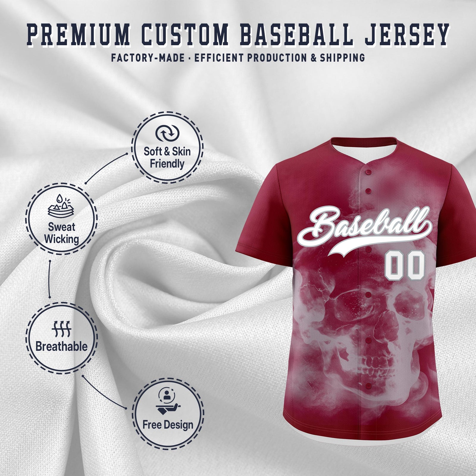 Custom Crimson Silver White skeleton Graffiti Pattern Quick Dry Baseball Jersey| KXKSHOP