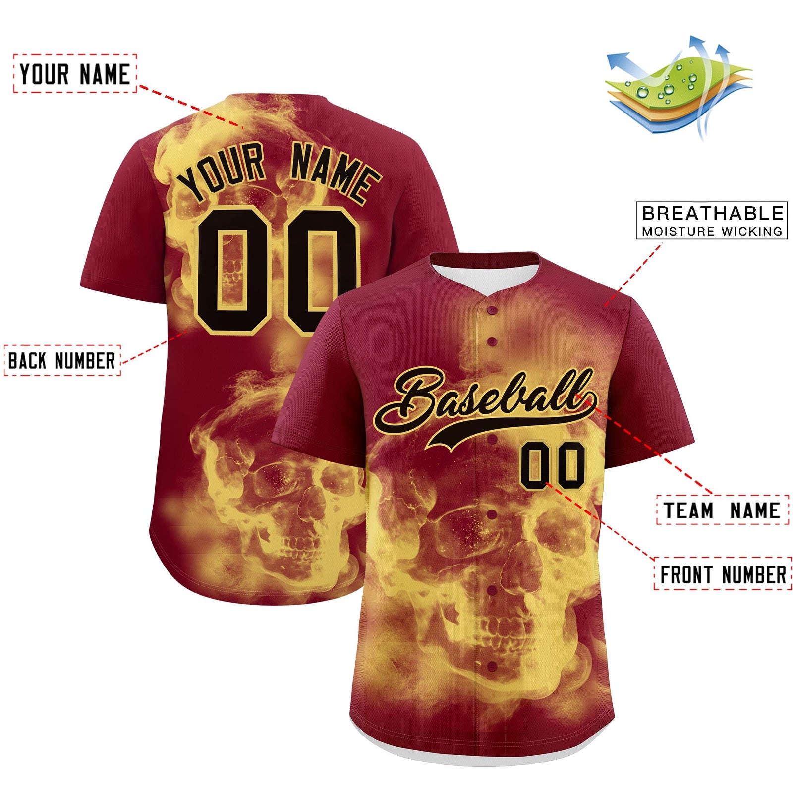 Custom Crimson Khaki Black skeleton Graffiti Pattern Lightweight Baseball Jersey| KXKSHOP