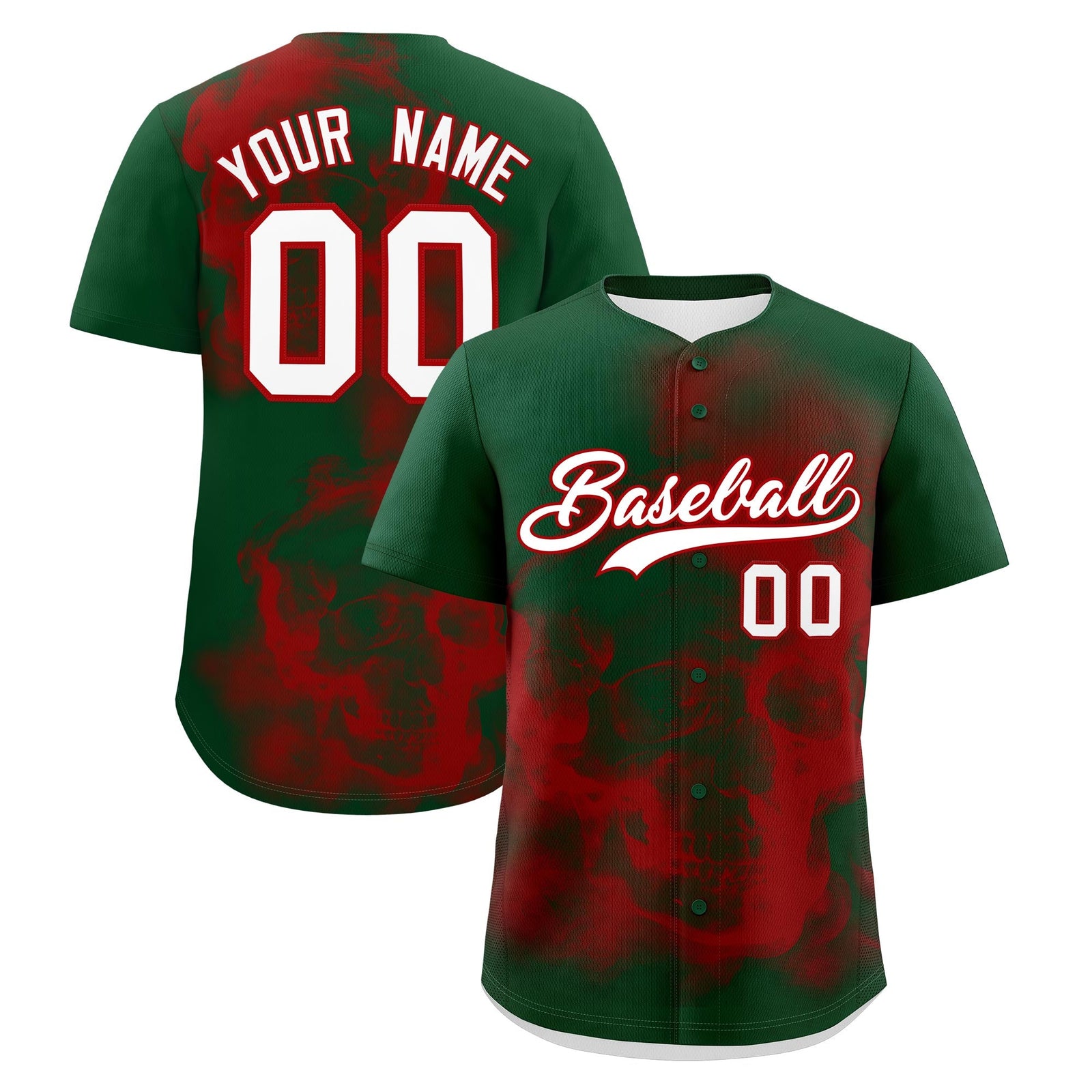 Custom Dark Green Red White skeleton Graffiti Pattern Lightweight Baseball Jersey| KXKSHOP