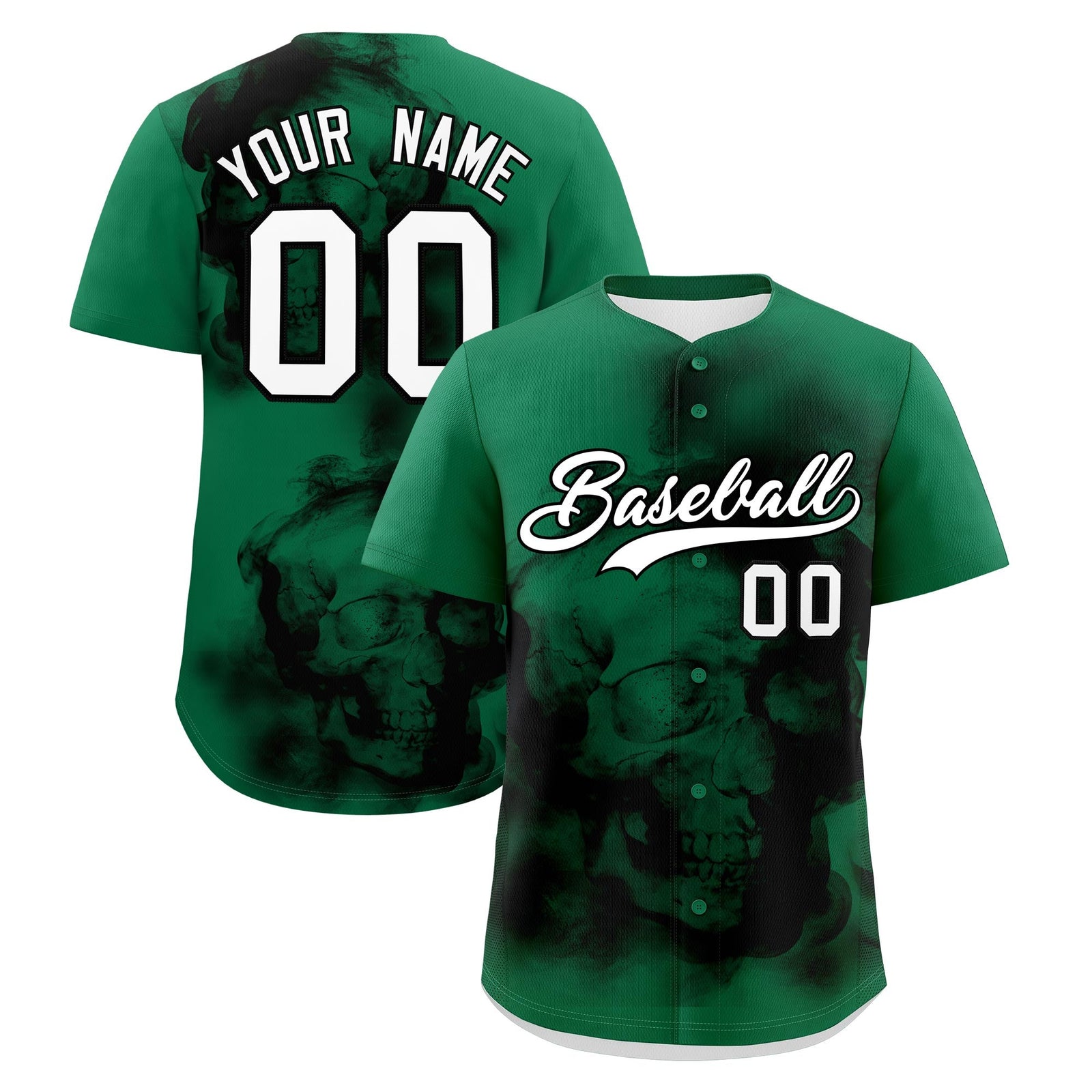 Custom Kelly Green Black White skeleton Graffiti Pattern Lightweight Baseball Jersey| KXKSHOP