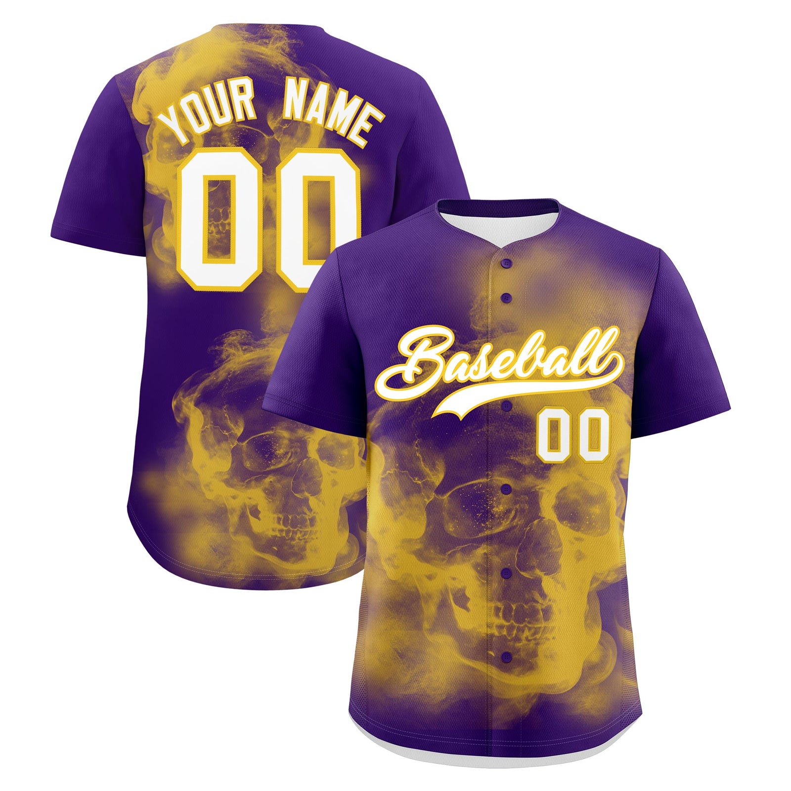 Custom Purple Gold White skeleton Graffiti Pattern Lightweight Baseball Jersey| KXKSHOP