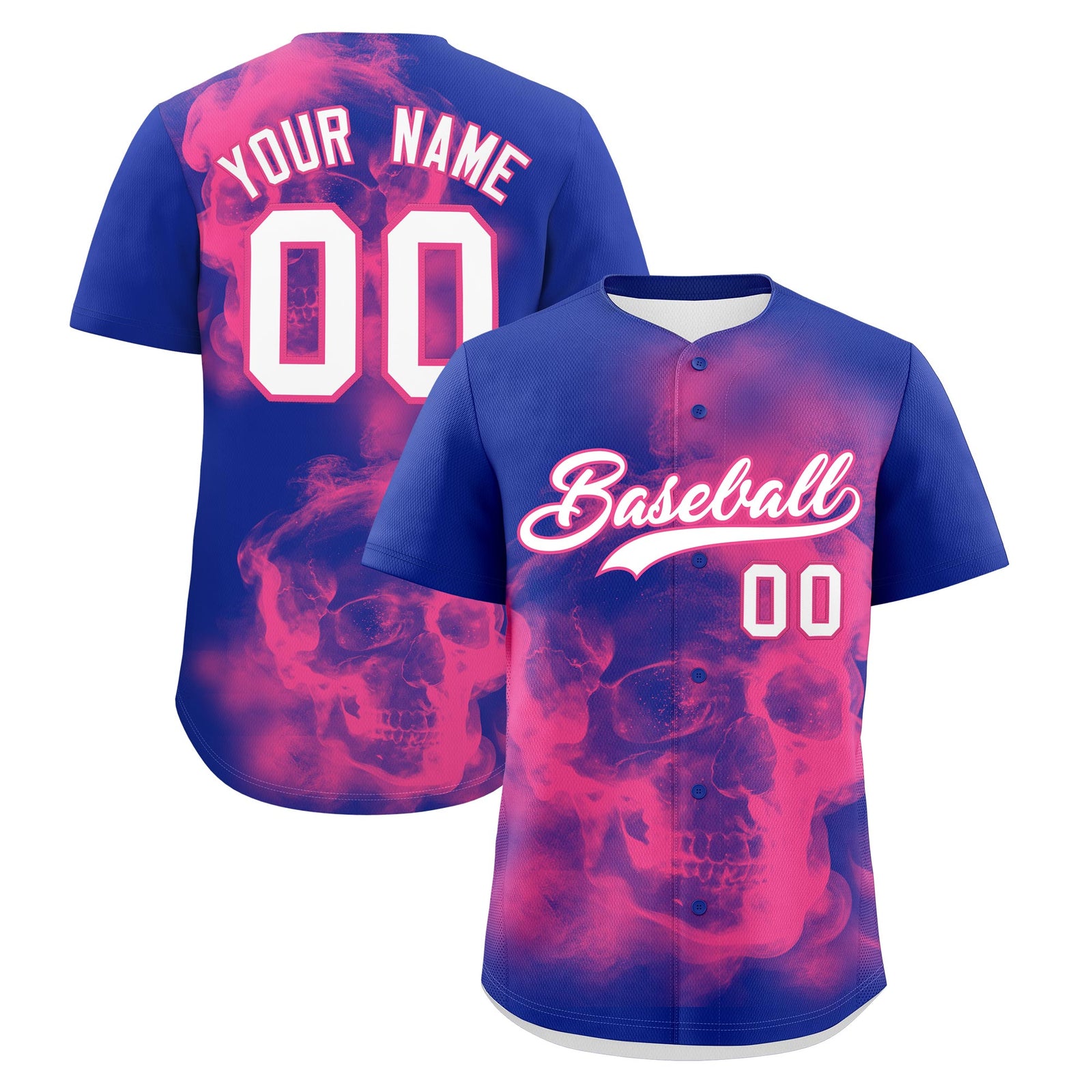 Custom Royal Blue Pink White skeleton Graffiti Pattern Lightweight Baseball Jersey| KXKSHOP